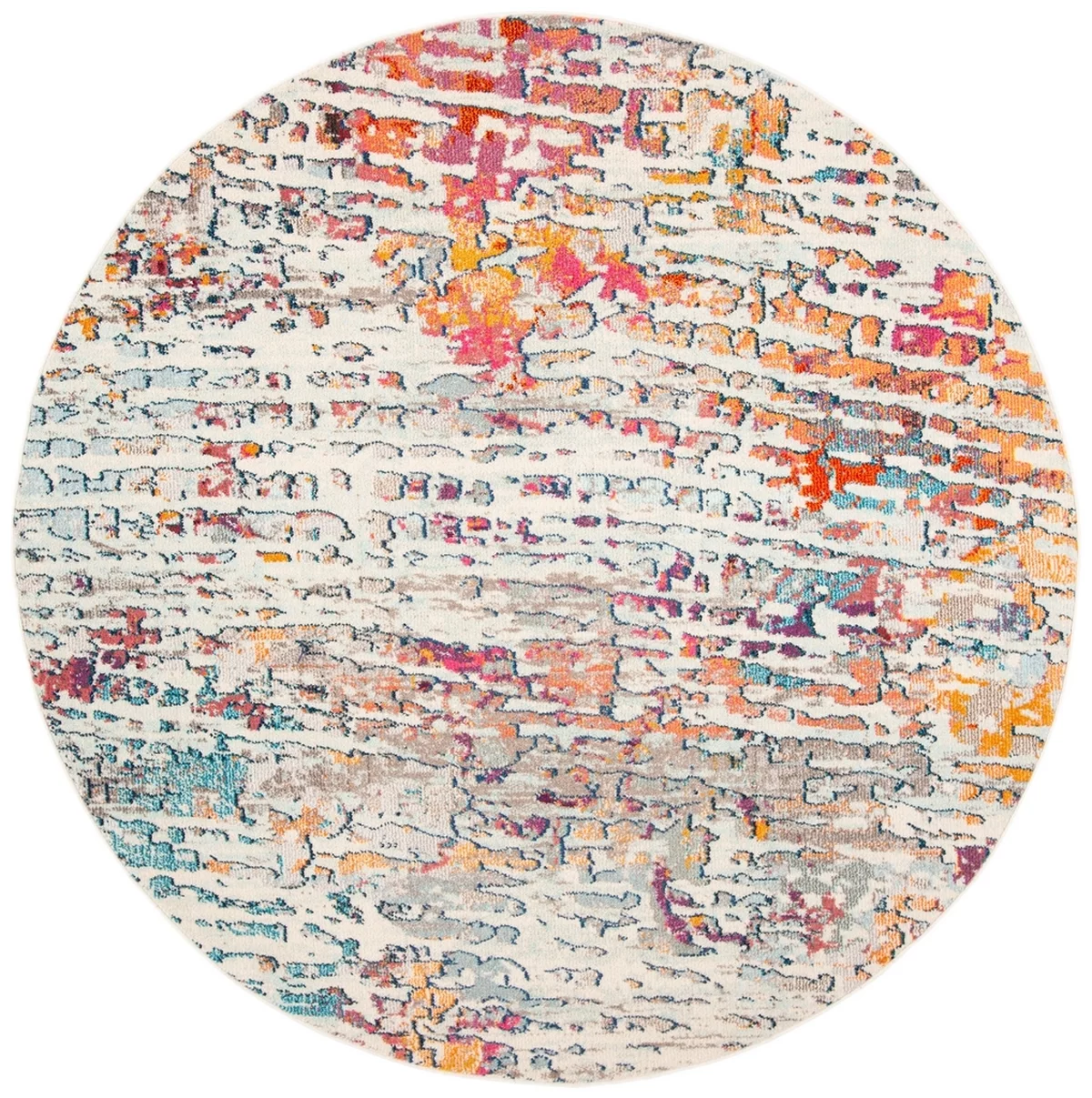 SAFAVIEH Madison Xanthia Vintage Abstract Area Rug, Light Blue/Orange, 3' x 3' Round