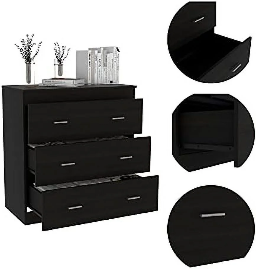 HBLUKDL Capri Three Drawer Dresser   Top  Metal Handles  White