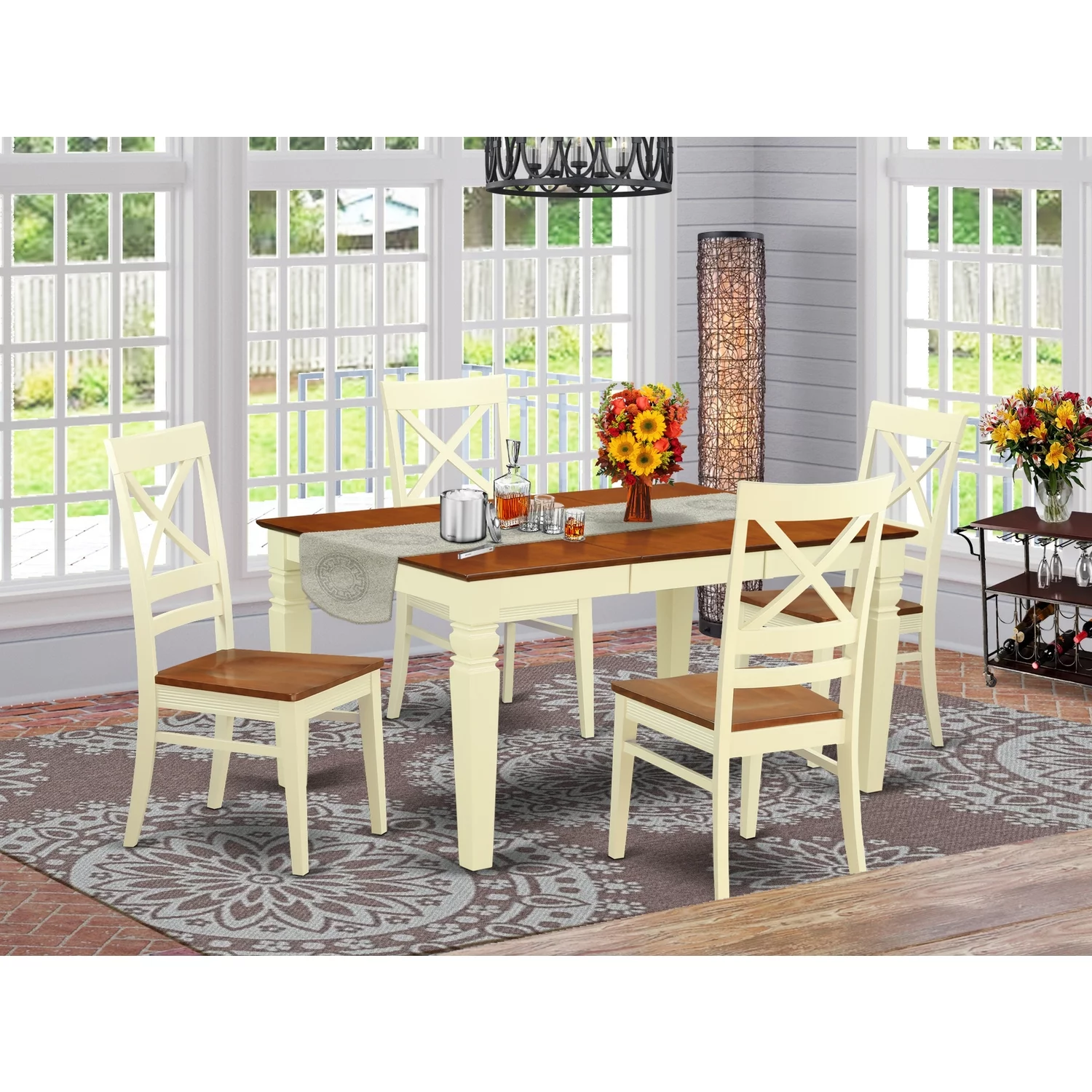 East West Furniture Weston 5-piece Table and Dinette Chairs in Buttermilk/Cherry