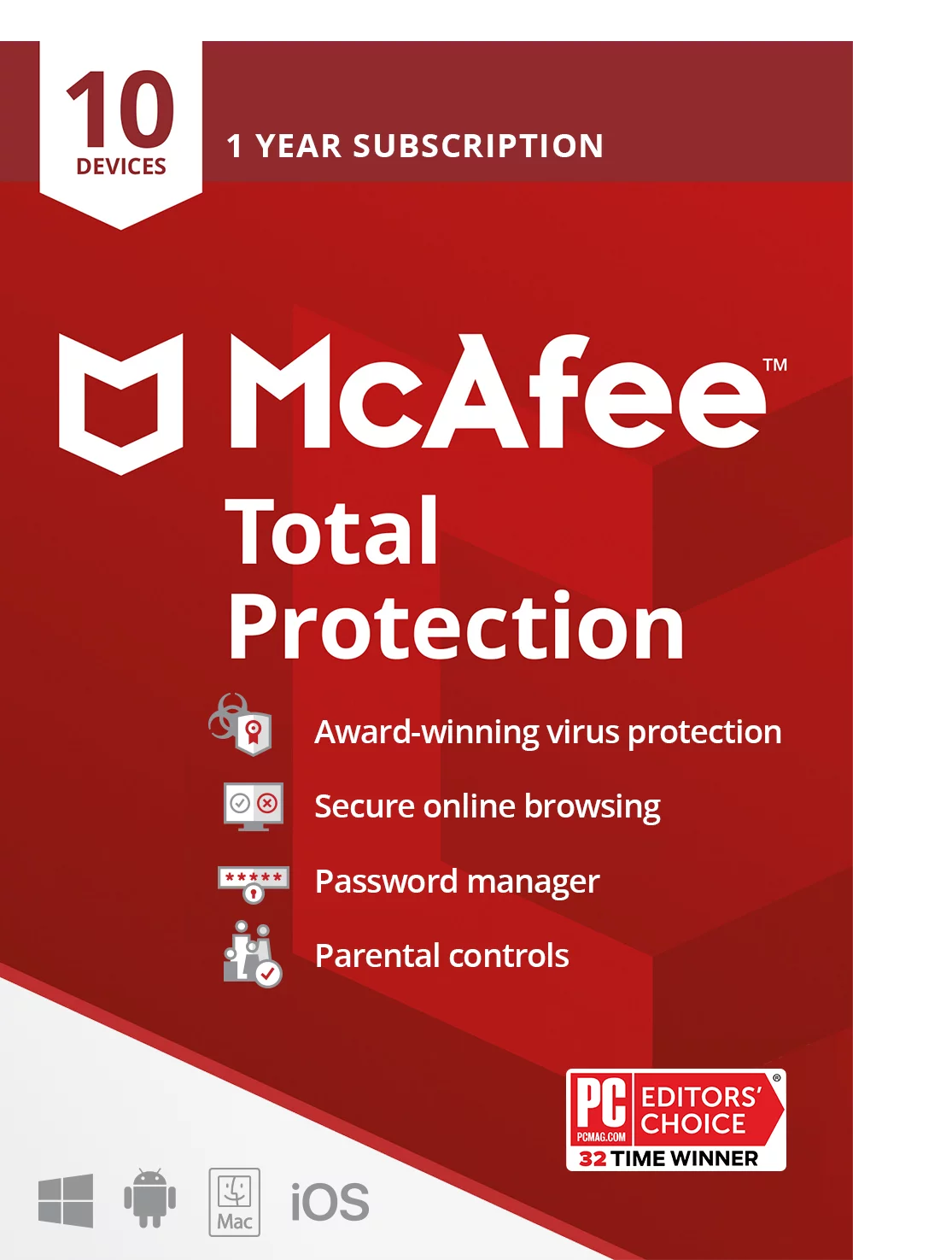 McAfee® Total Protection, Antivirus Security Software, 10 Devices, 1 Year Subscription – Product Key