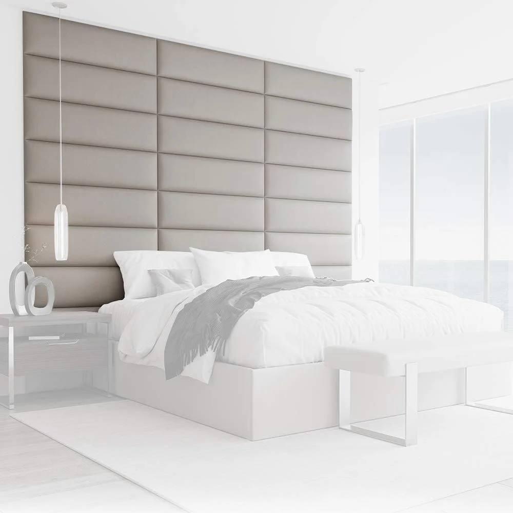 Upholstered Wall Panels - King/Cal King Size Wall Mounted Headboards – Zigrino Leather Oyster – Panel Size 39” Wide X 11.5” High - Pack Of 4 Panels