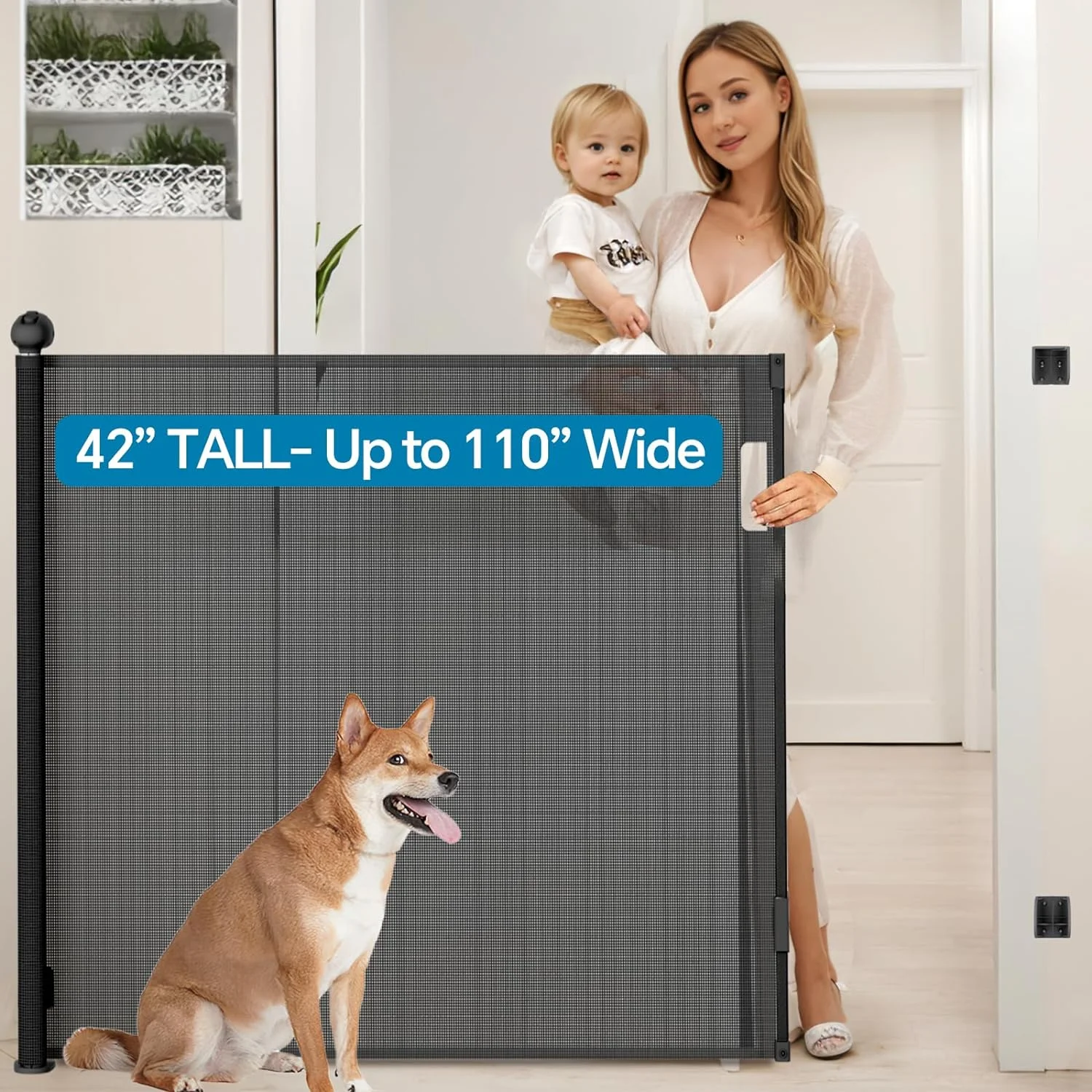 OUWI 42 Inch Extra Tall Safety Retractable Baby Gate Adjustable 110