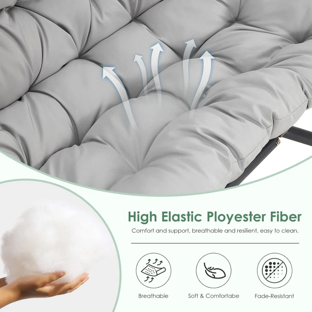 KEAIDO 2 Person Double Egg Swing Chair,Wicker  Hanging Chair,Outdoor Swing Chair with cushion for Garden,Patio and Porch