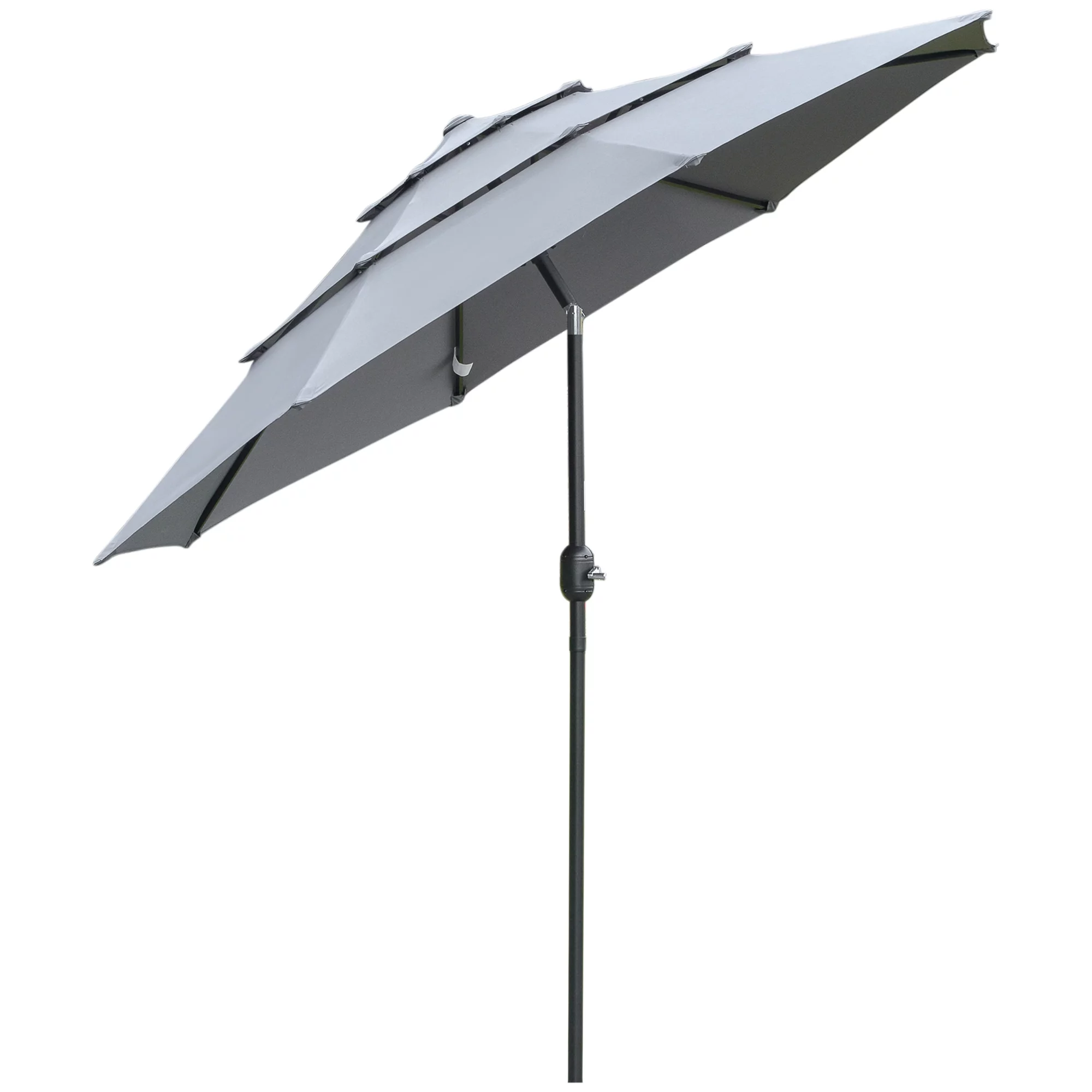 Outsunny 9FT 3 Tiers Patio Umbrella Outdoor Market Umbrella with Crank, Push Button Tilt for Deck, Backyard and Lawn, Dark Grey