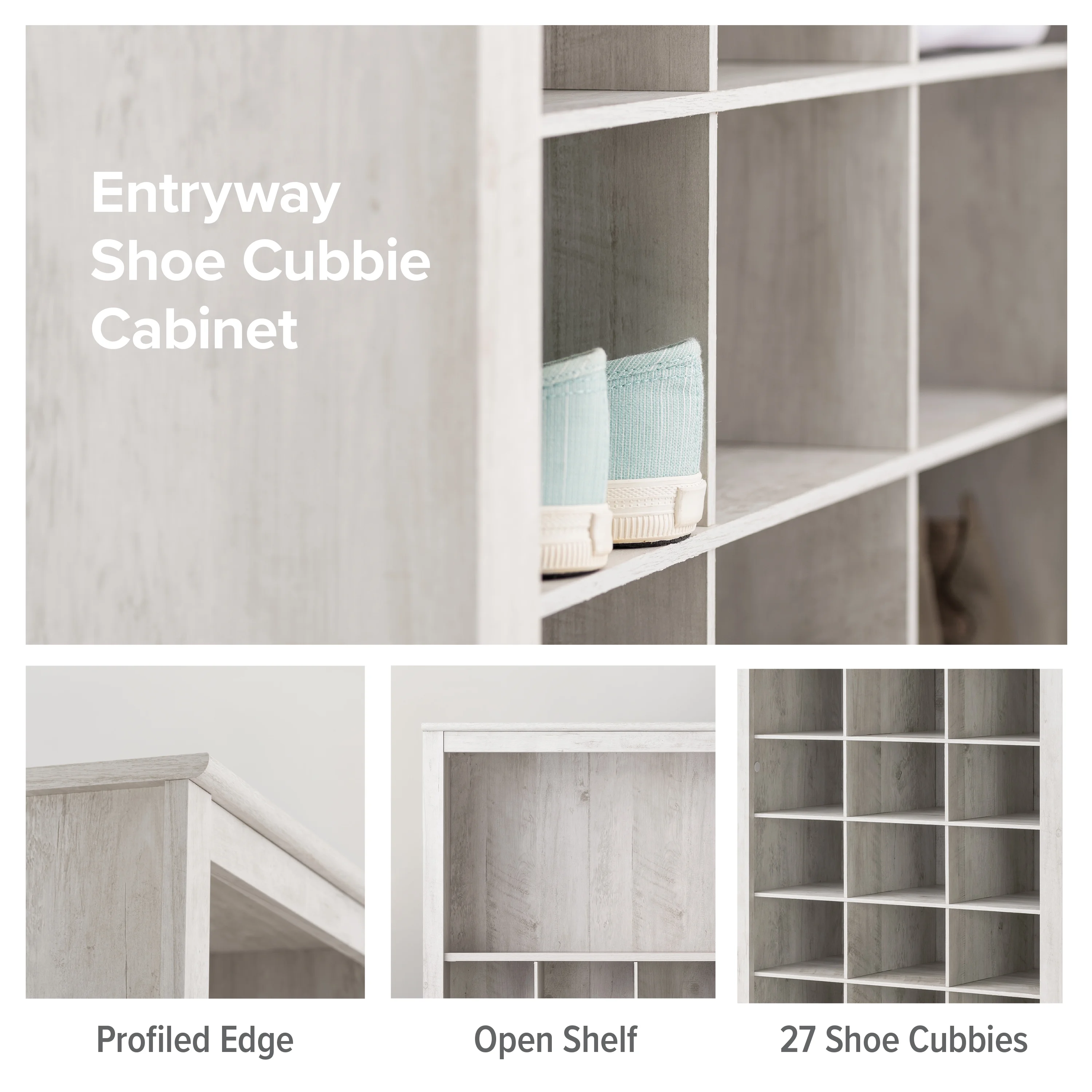 Prepac Rustic Ridge Washed White Shoe Cabinet 13