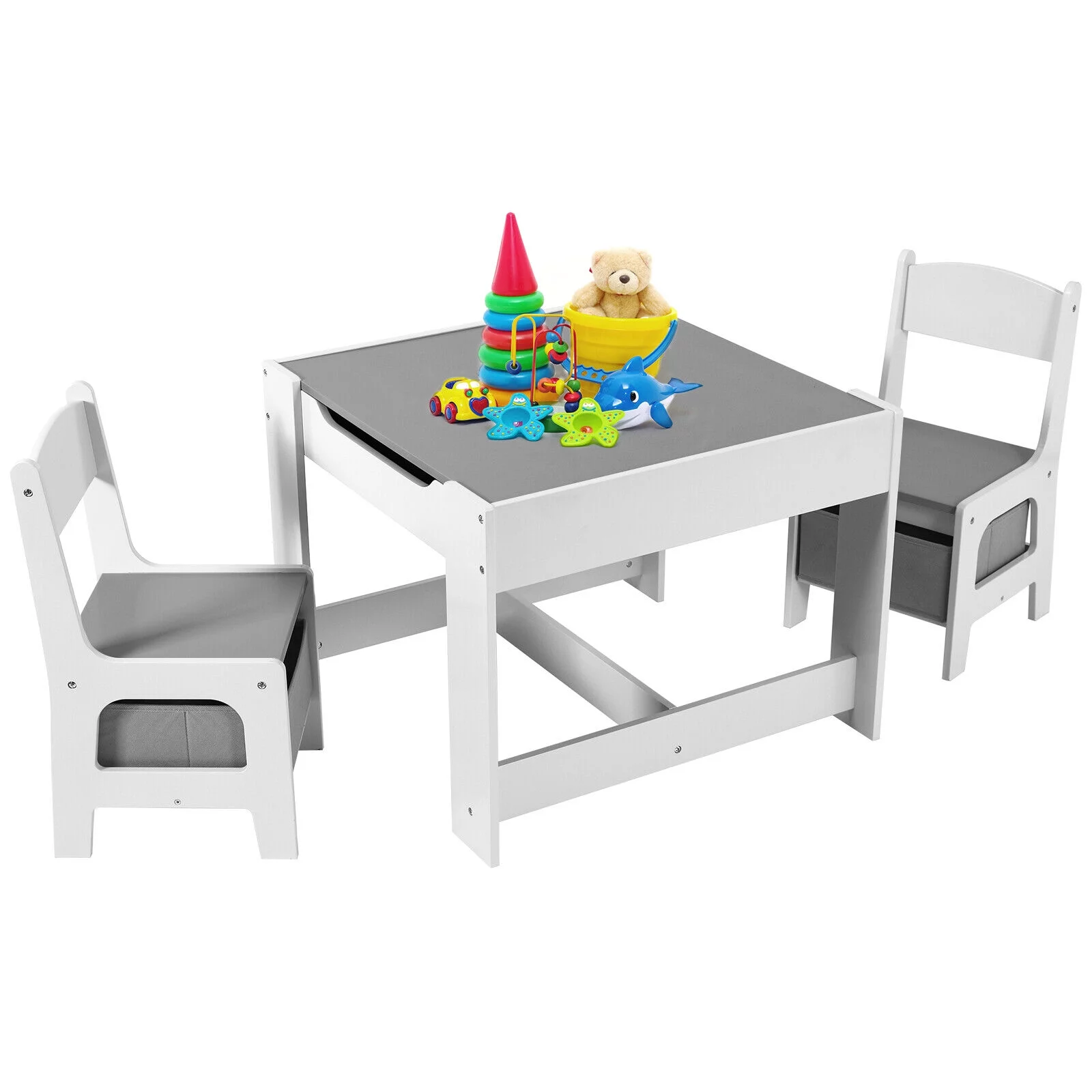 Increkid 3 Piece Kids Table and 2 Chairs Set Children Arts & Crafts Table for Playroom Kitchen