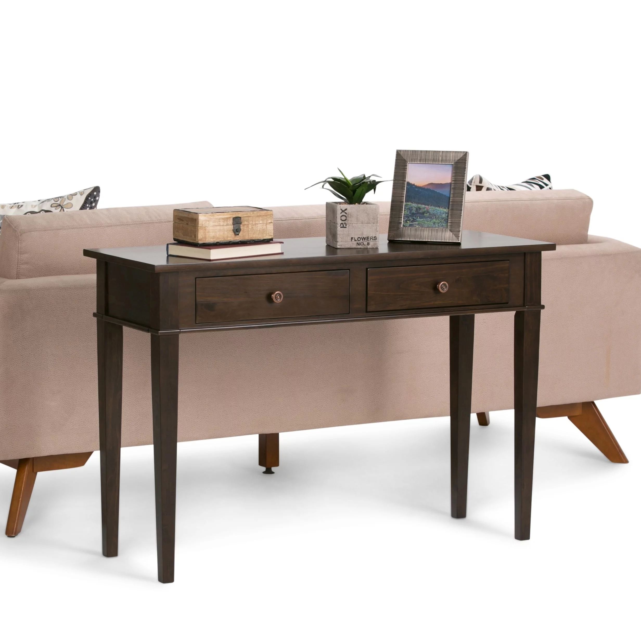 WyndenHall  Sterling SOLID WOOD 44 inch Wide Transitional Console Sofa Table in Dark Tobacco Brown - 44 W x 16 D x 30 H