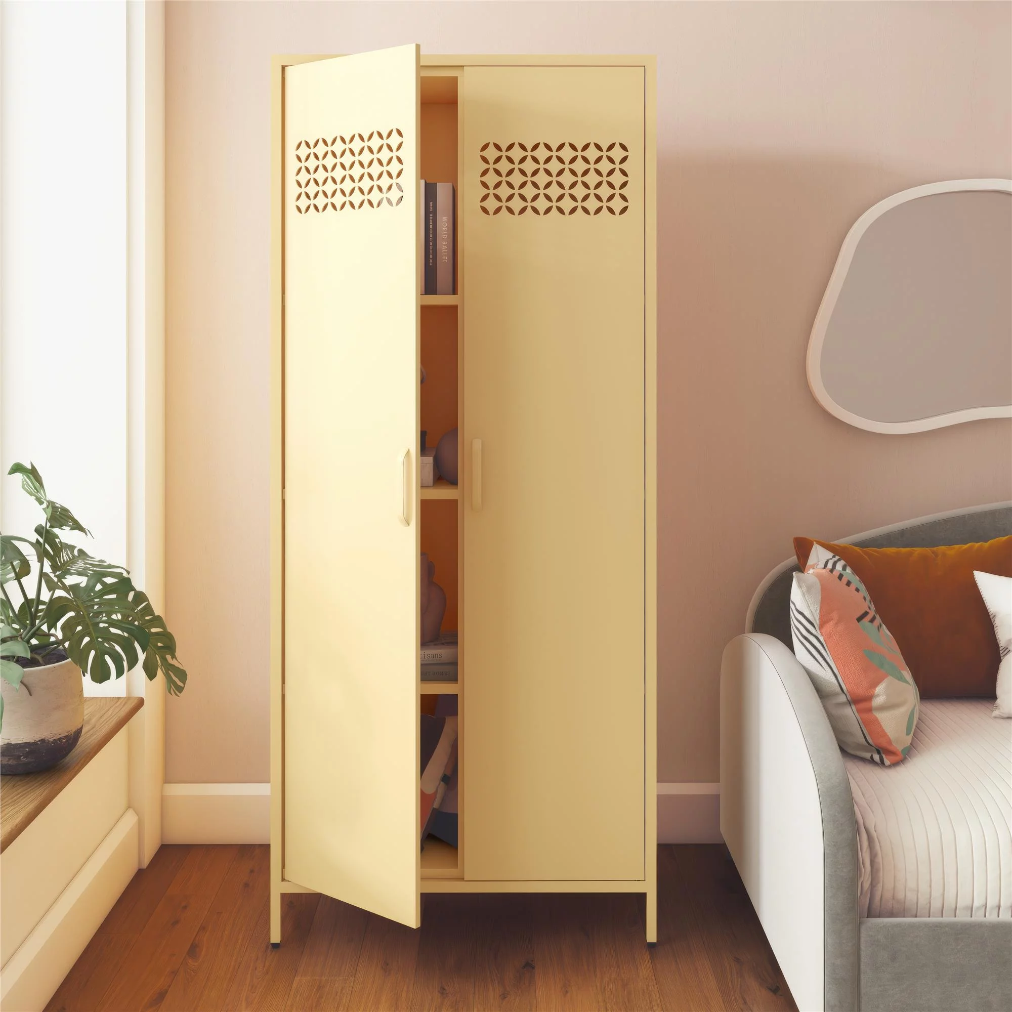Mr. Kate Annie Tall Metal 2 Door Cabinet, Sunny Yellow