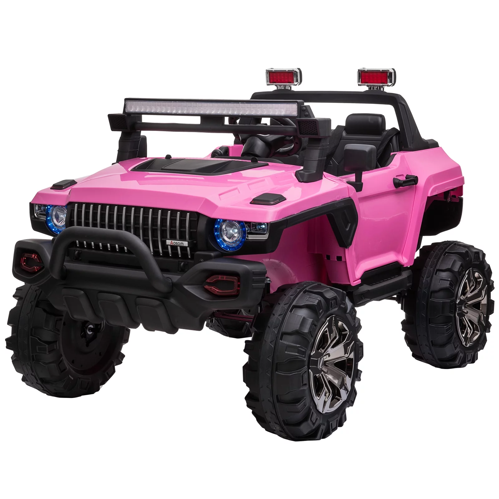 Aosom 12V Kids Electric 2-Seater Ride On Police Car SUV Truck Toy with Parental Remote Control, Pink