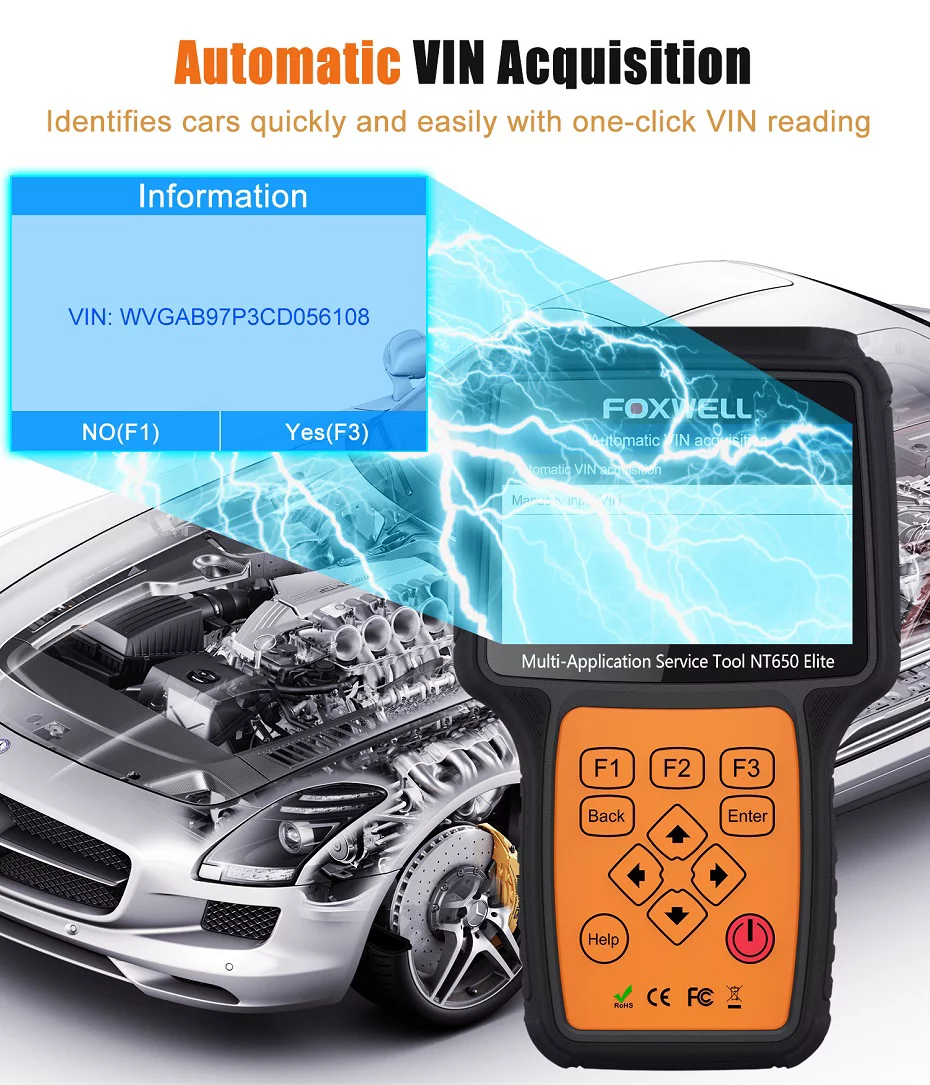 FOXWELL NT650 Elite Automotive OBD2 Scanner ABS Airbag Engine Code Reader with SAS EPB DPF EPS TPMS TPS 25 Special Functions