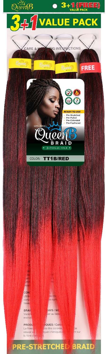 Urban Beauty Queen B Braid Synthetic 3 + 1 Value Pack 60 Inch Color TT1B/RED