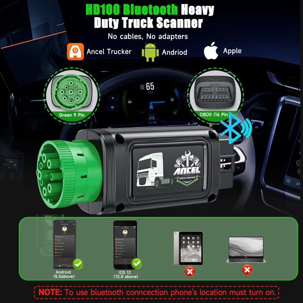 ANCEL HD100 Bluetooth Heavy Duty Truck Scanner All System Diesel Diagnostic Tool