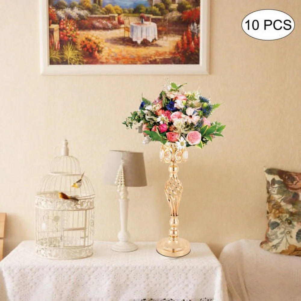 Set of 10 Wedding Centerpieces Gold Vases Wedding Flower Vases w/ Crystal Bead