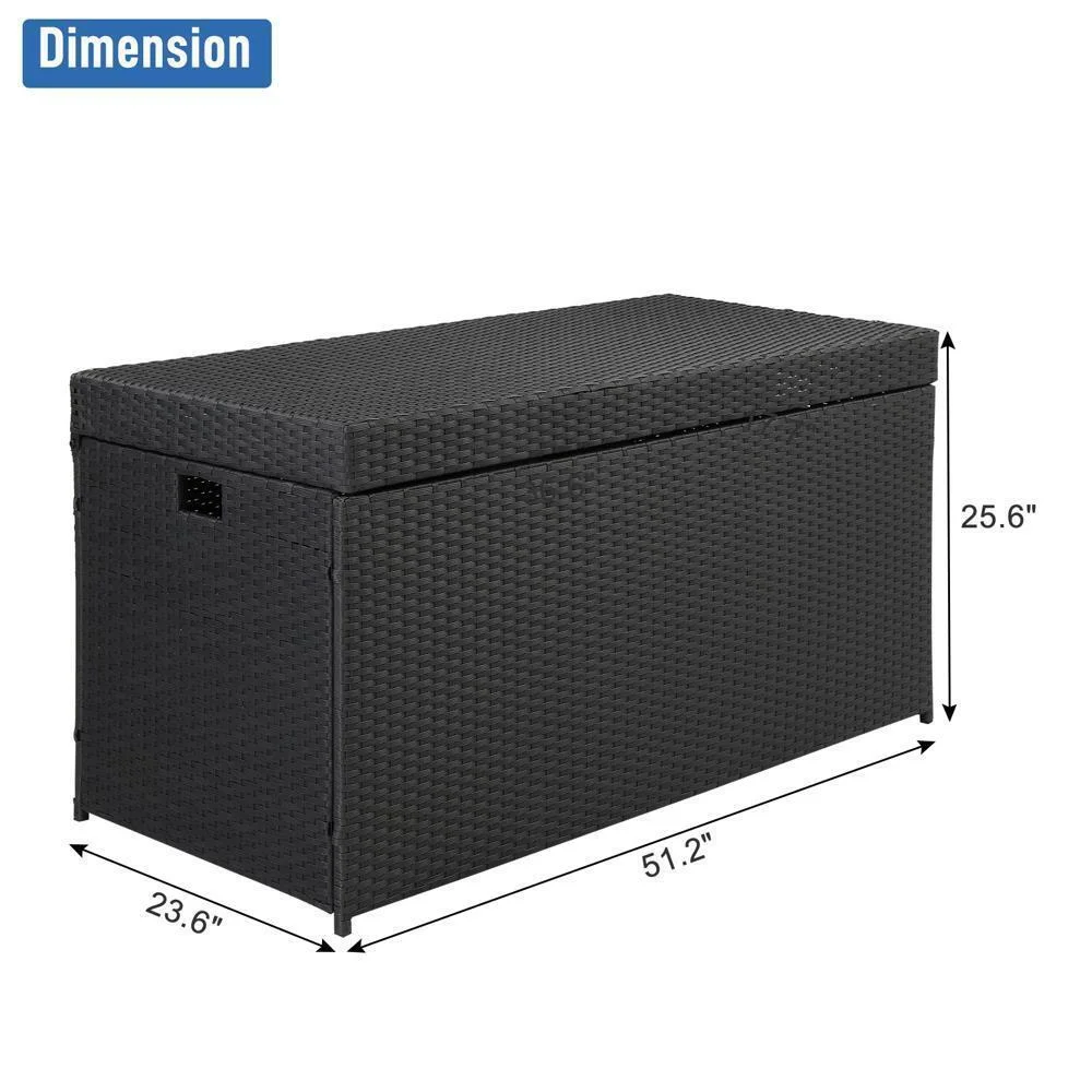 Large132 Gallon Outdoor Rattan Storage Deck Box For Outdoors Indoor Black