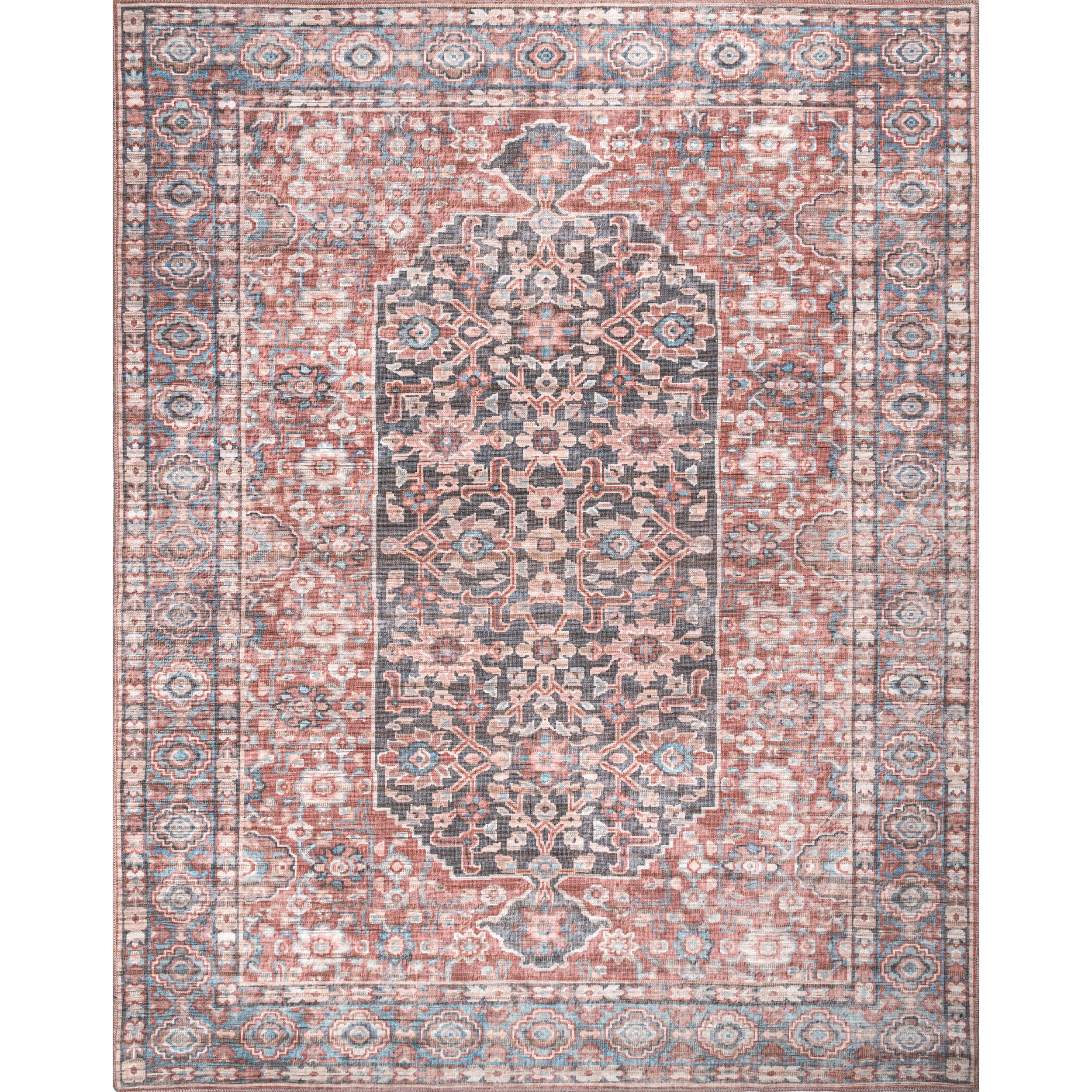nuLOOM Darcey Machine Washable Traditional Floral Medallion Area Rug, 4' x 6', Rust