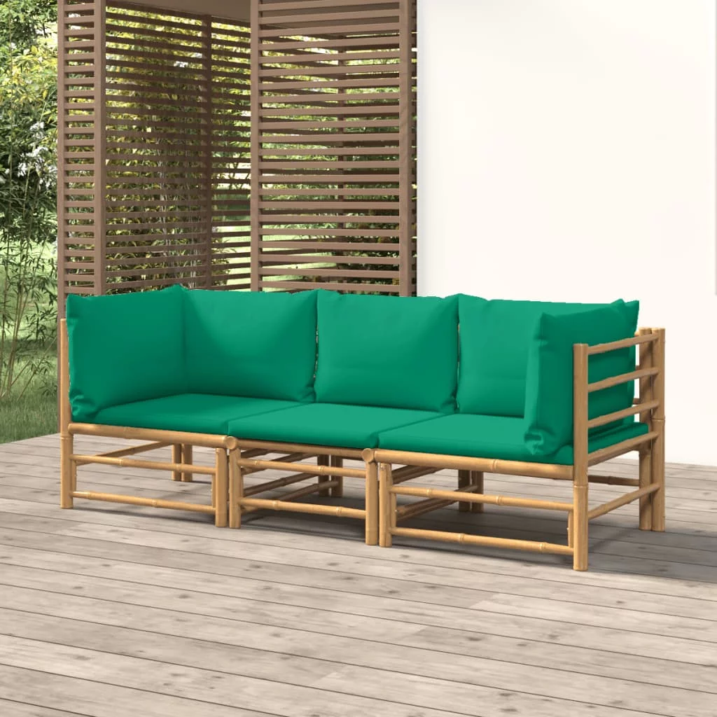 Htovila 3 Piece Patio Set with Green Cushions Bamboo