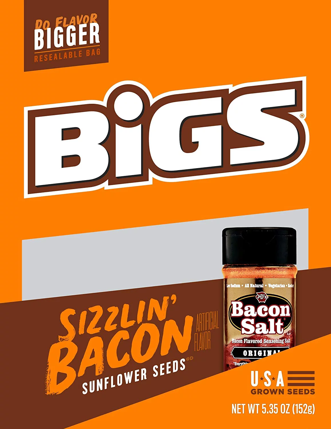 BIGS Bacon Salt Sizzlin Bacon Sunflower Seeds, 5.35-Ounce Bag(Pack of 12)