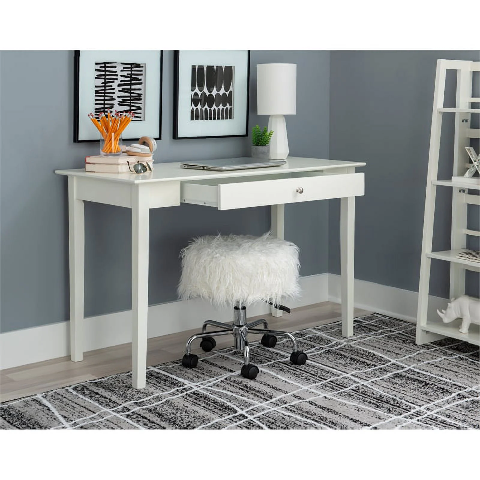 Linon Evans Wood One Drawer Desk in White