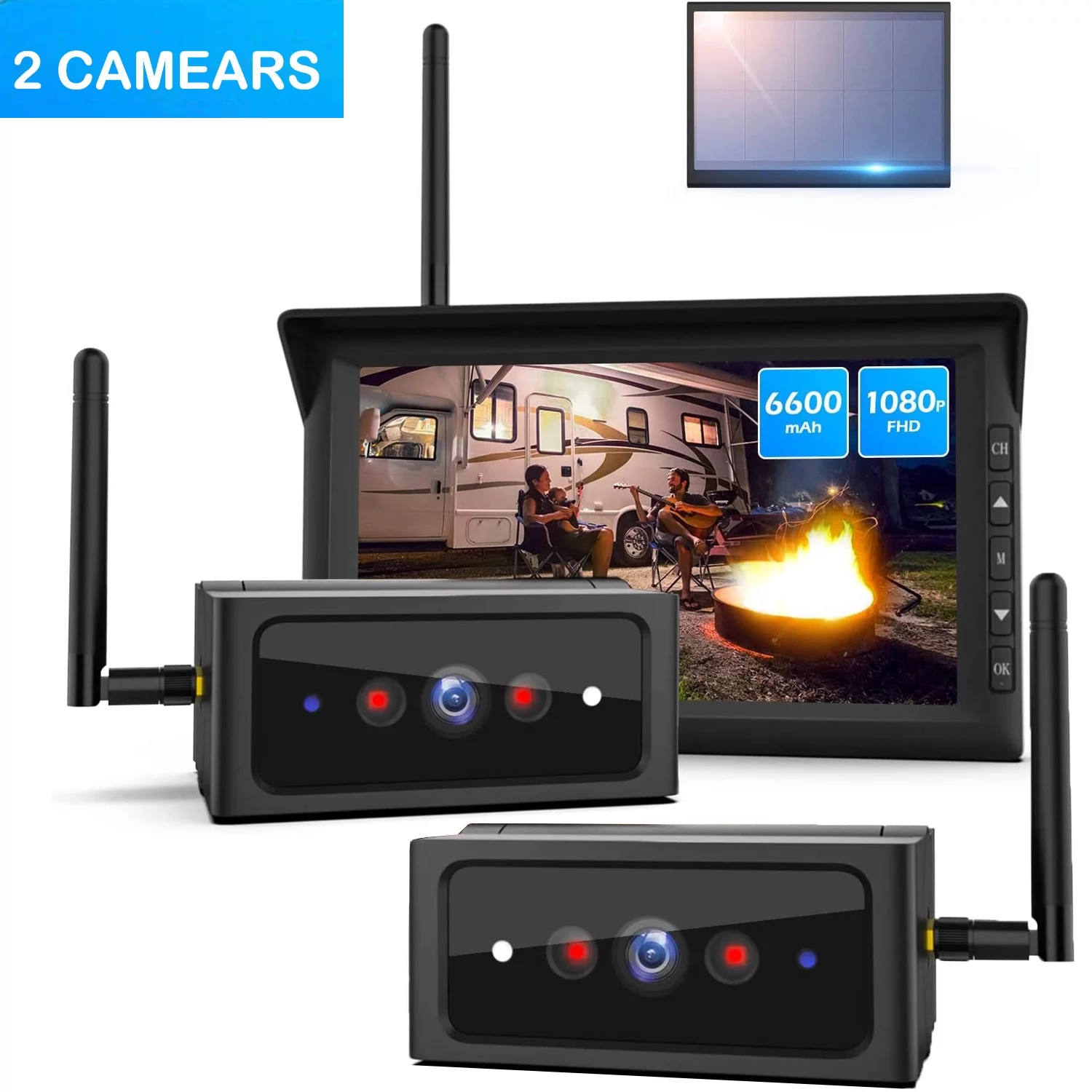 Auto-Vox Solar Wireless Backup Camera for Trucks, Reverse Trailer Camera Systems with 2 Cameras, 7