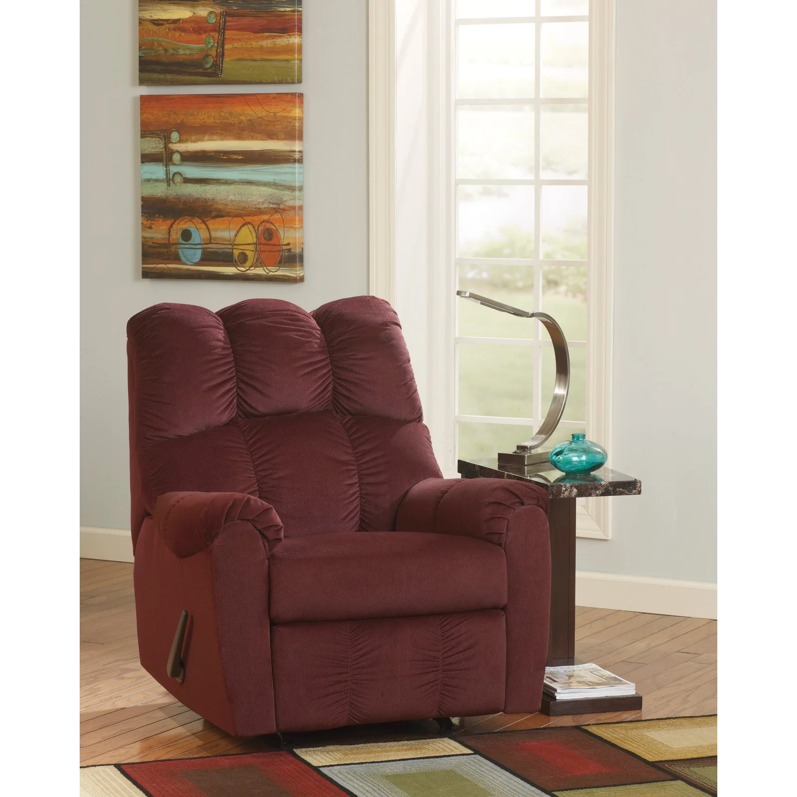 Flash Furniture Signature Design by Ashley Raulo Rocker Recliner in Burgundy Fabric