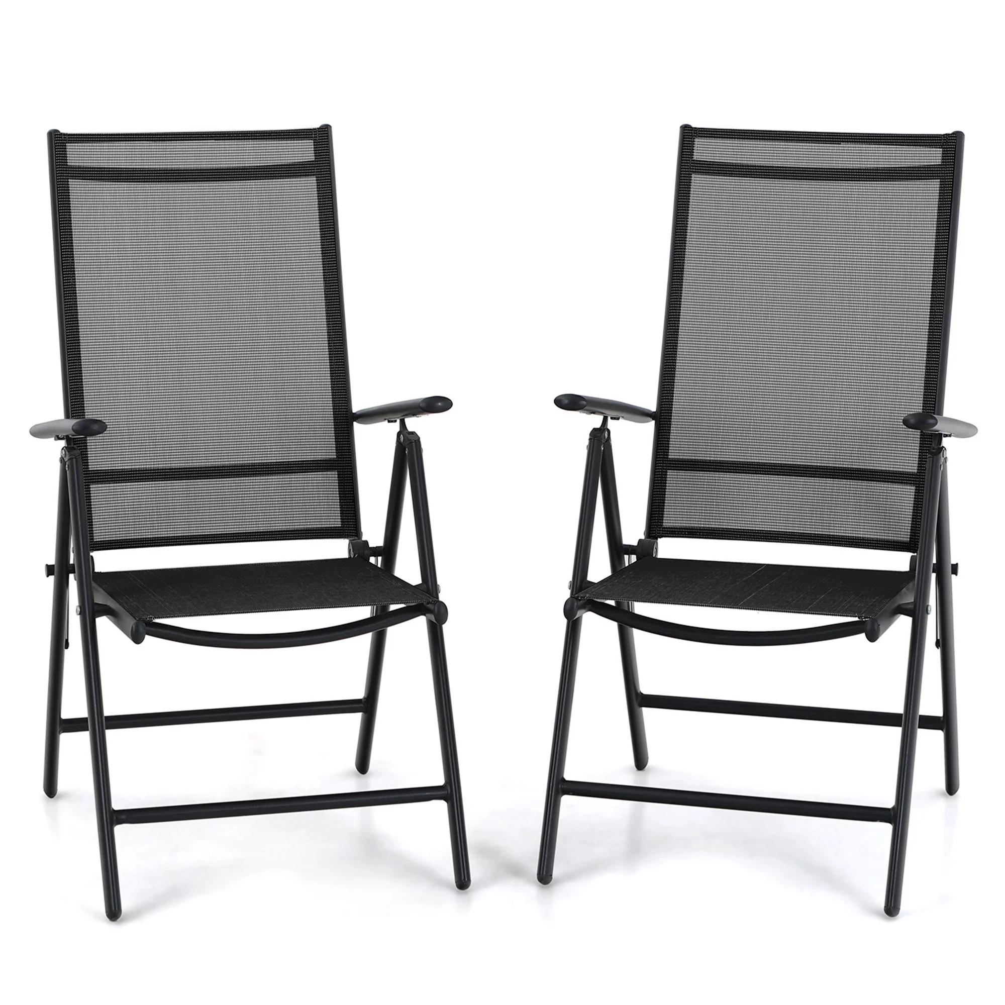 MF Studio 5-Piece Outdoor Patio Aluminum Folding Dining Set Modern Furniture with 7-Level Adjustable Textilene Chairs&Square Table, Black