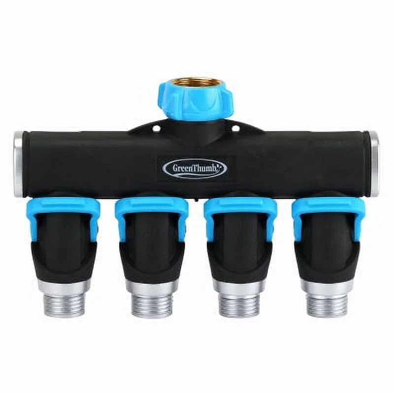 Green Thumb 357GTDI Metal Full Flow 4-Way Garden Hose Faucet Splitter With Shut Offs - Quantity of 1