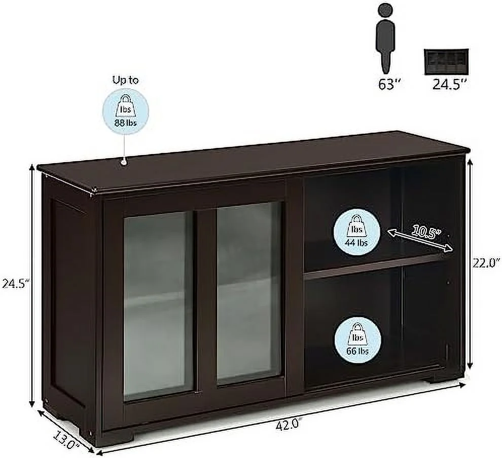 JYHOME Sideboard Buffet Cabinet  Stackable  Coffee  Cabinet with Adjustable  & Glass Sliding Doors  Wooden Cupboard Credenza Console Table for Kitchen/Dining Room/Living Room (Grey)