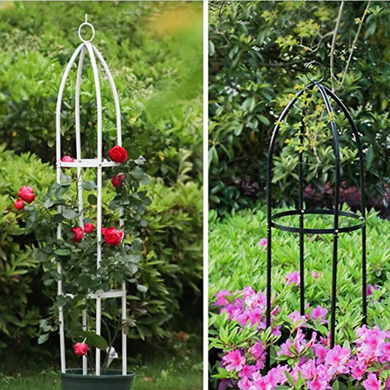 Namzi Garden Obelisk for Climbing Outdoor Plants Wrought Iron Metal Trellis Flower Support for Climbing Vines, Rose and Plants, Outdoor Black Steel Tall Tower, 55inch
