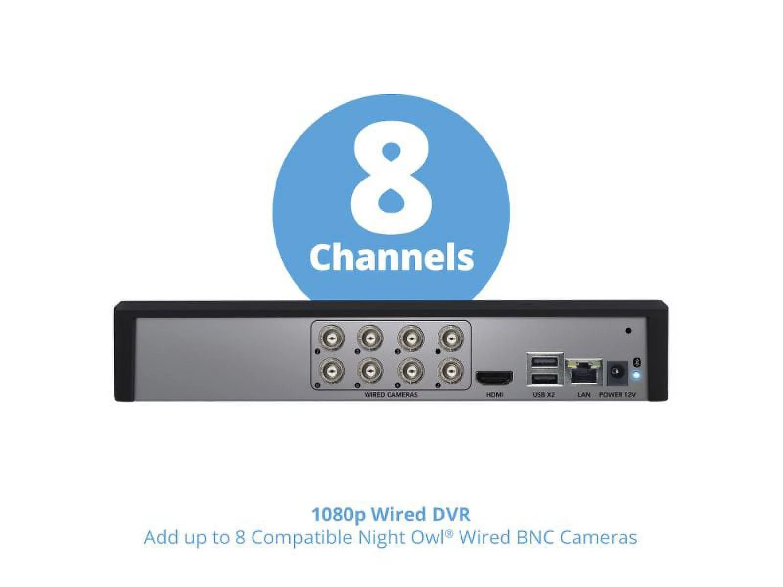 Night Owl CL-BT2D-8-18LSA Expandable 8 Channel Wired Bluetooth DVR with (8) Wired 1080p HD Light Cameras with Audio and 1TB Hard Drive