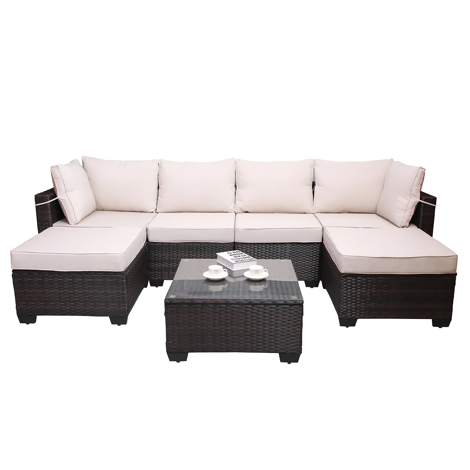 7 Piece/Set,Outdoor Garden Patio Furniture PE Rattan Wicker Cushioned Sofa Sets and Coffee Table, Patio Furniture Set;outdoor Couch;outdoor Couch Patio Furniture;outdoor Sofa;patio Couch