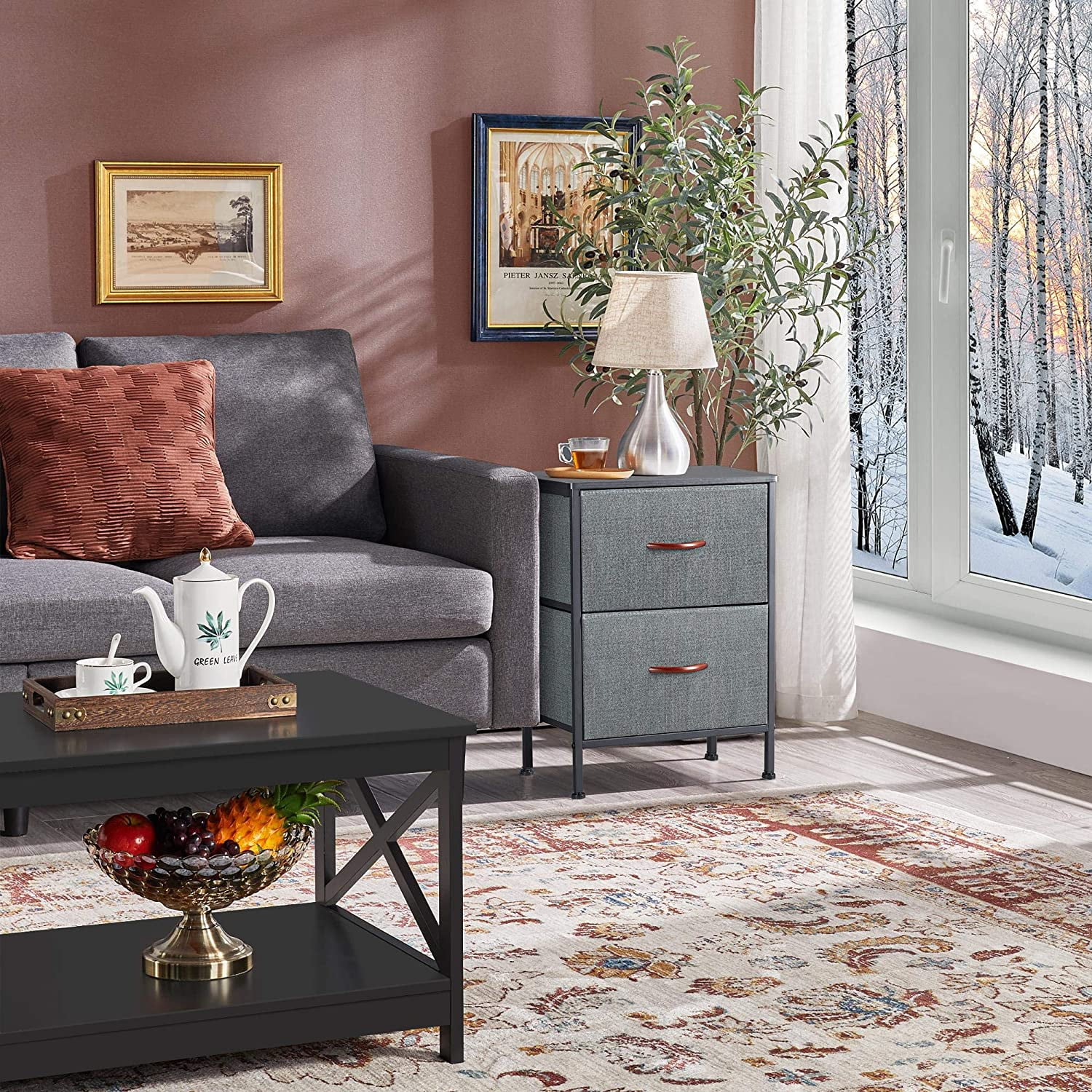 Organizer with 4 Drawers, Tall Fabric Storage Tower Organizer Unit for Living Room, Hallway, Entryway, Sturdy Metal Frame, Easy Pull Fabric Bins - Dark Gray