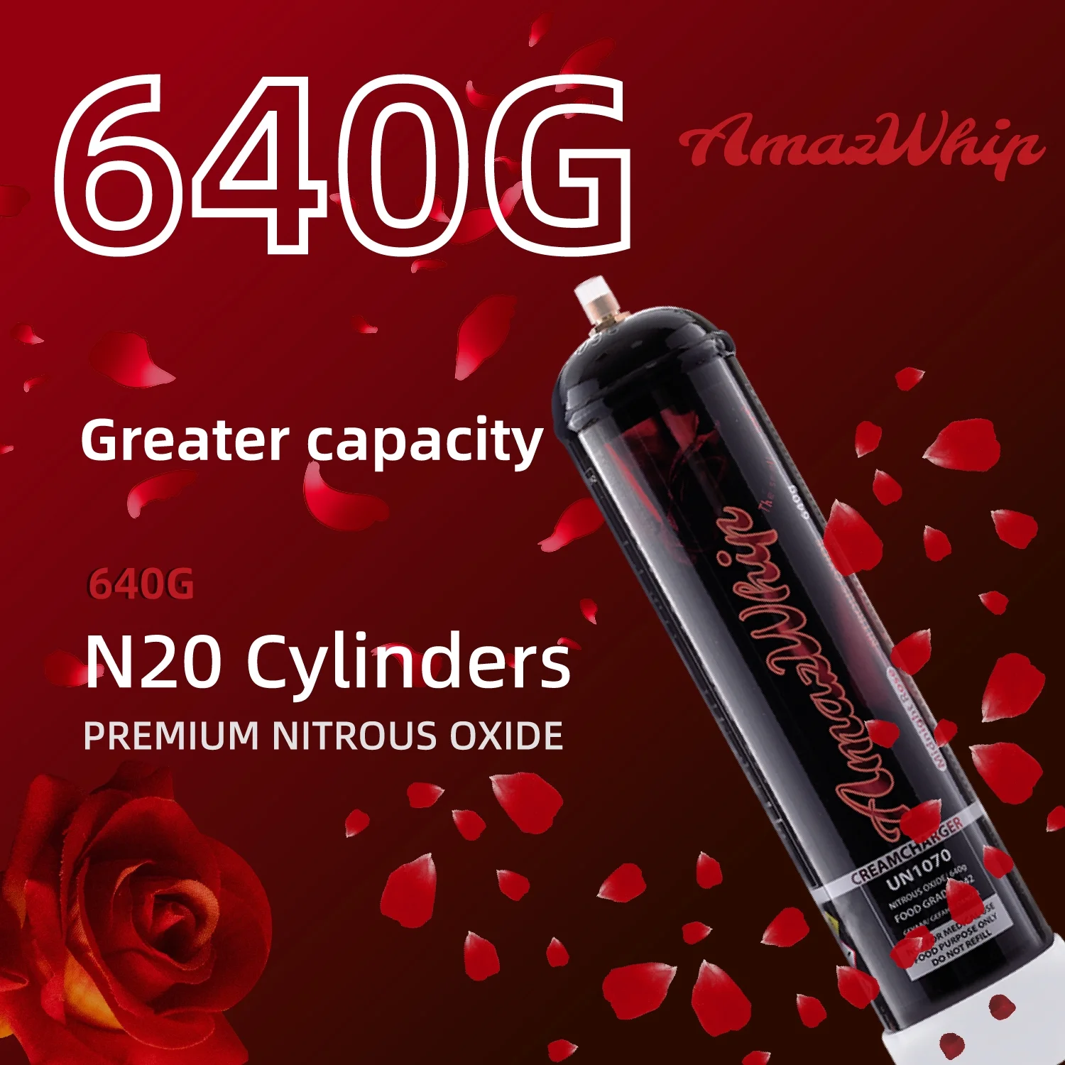 AmazWhip 0.95liters Whipped Cream Chargers, 640g Rose Flavor Whip Cream Charger Cylinder (Midnight Rose, 6 cylinders)