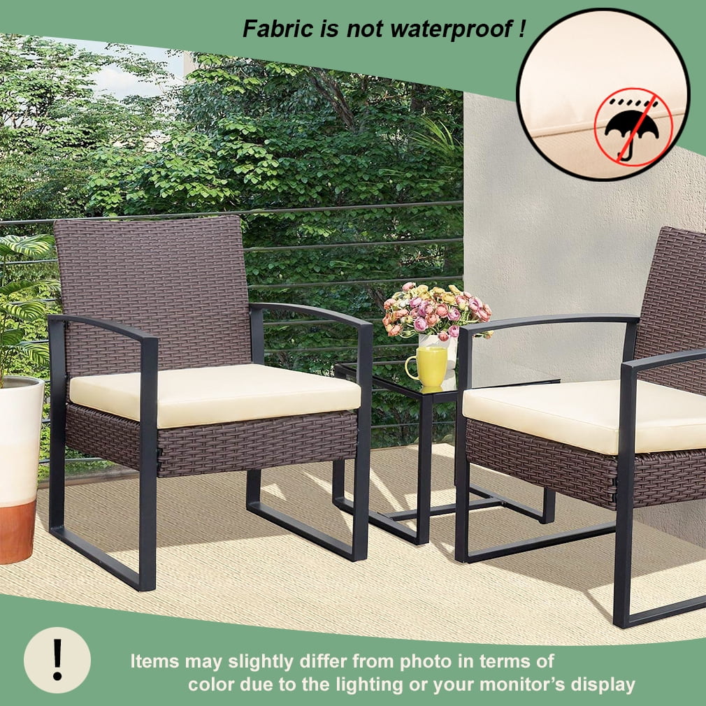 FDW 3 Pieces Patio Set Outdoor Patio Furniture Sets Wicker Bistro Set Rattan Chair Conversation Sets Garden Furniture for Yard Lawn Balcony Poolside Backyard,Brown