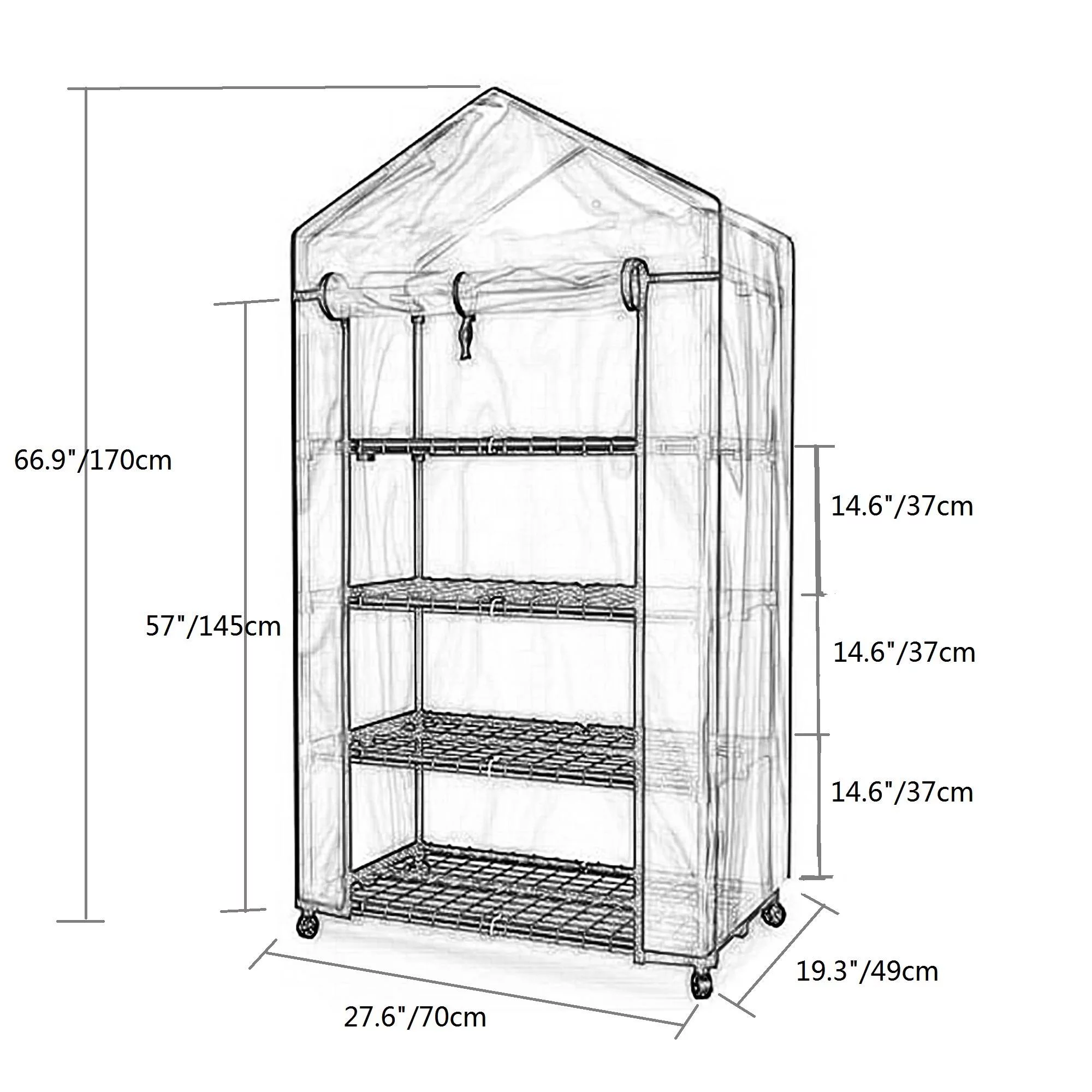 Mini Greenhouse - 4 Tiers Indoor Outdoor Greenhouse With wheels-Use for Plants