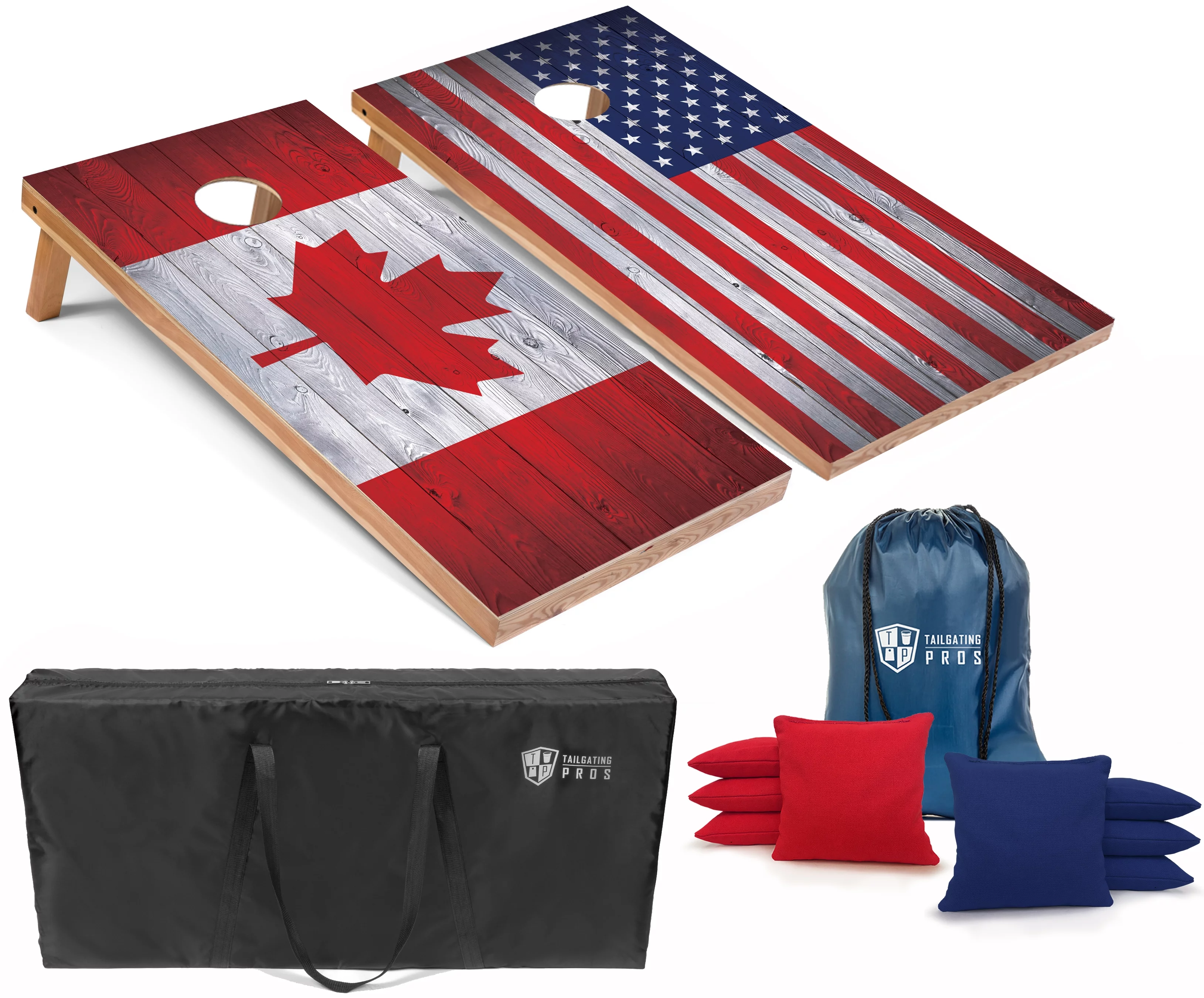 Tailgating Pros Regulation Cornhole Boards Flag Set - Includes 8 Bean Bags, Carrying Cases, and 4'x2' Corn Hole Toss Game - Optional LED Lights