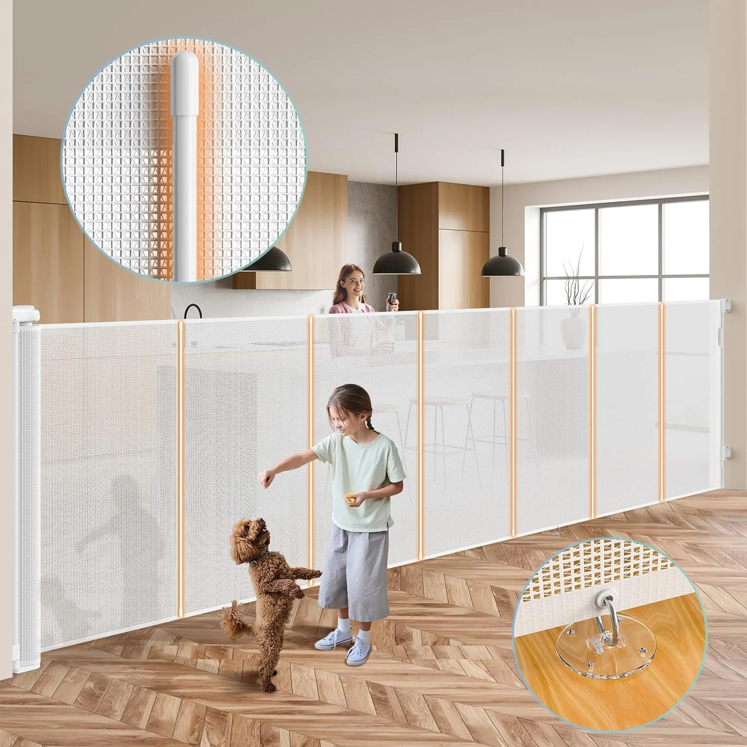 42'' Extra Tall Retractable Baby Gates Extra Wide 120'', Upgraded Mesh Baby Gate Retractable for Deck, Retractable Dog Gate for Doorways, Indoor/Outdoor Retractable Gate for Stairs