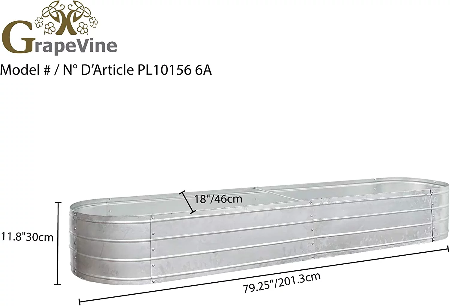 Grapevine PL10156 6A Galvanized Steel Raised Garden Bed, Oval