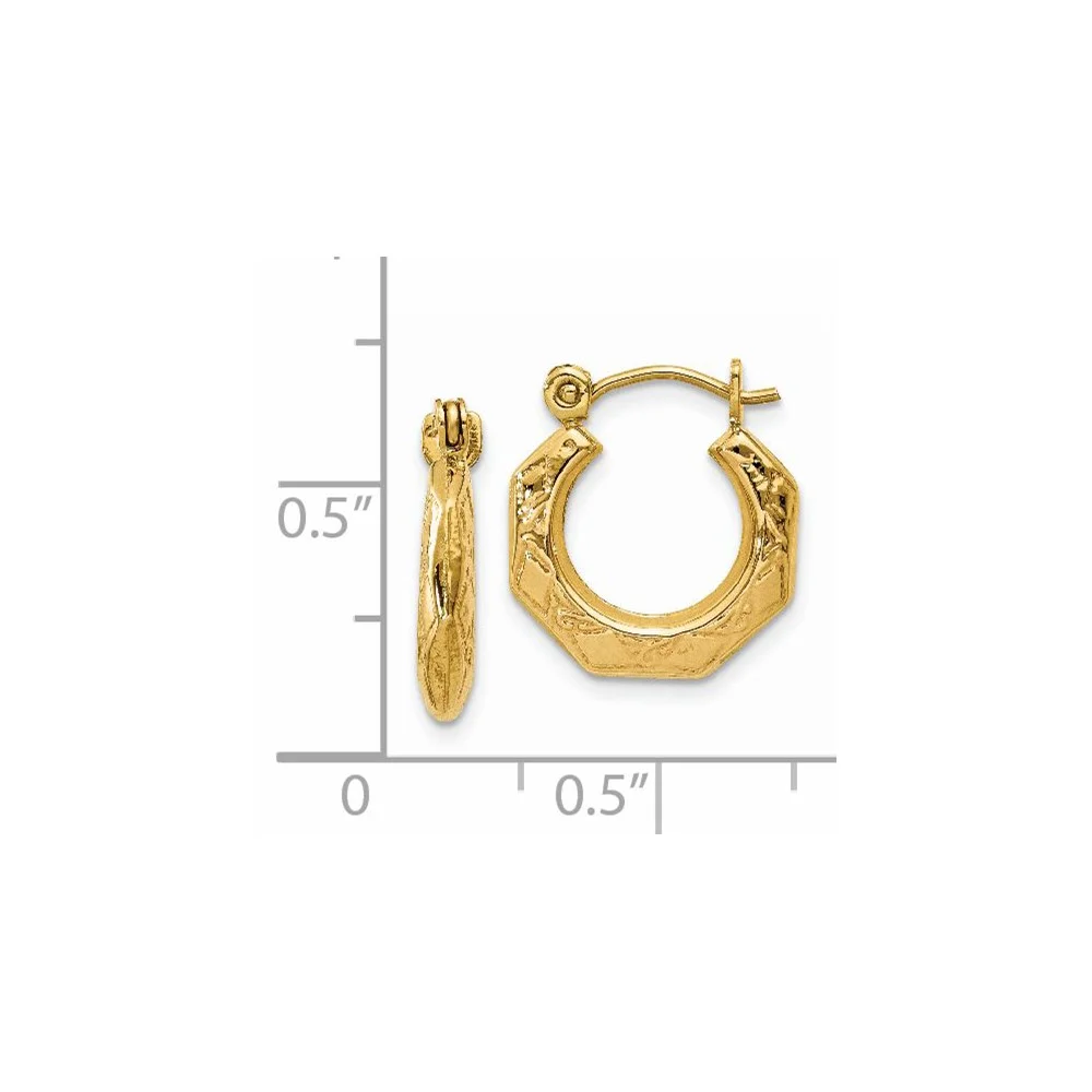 Primal Gold 14 Karat Yellow Gold Polished Patterned Hollow Hoop Earrings