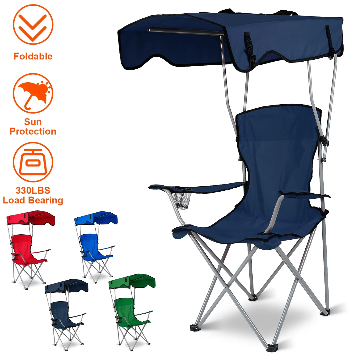 Sun Protection Foldable Canopy Chair iMounTEK Camping Lawn X-shaped Support Chair w/ Cup Holder