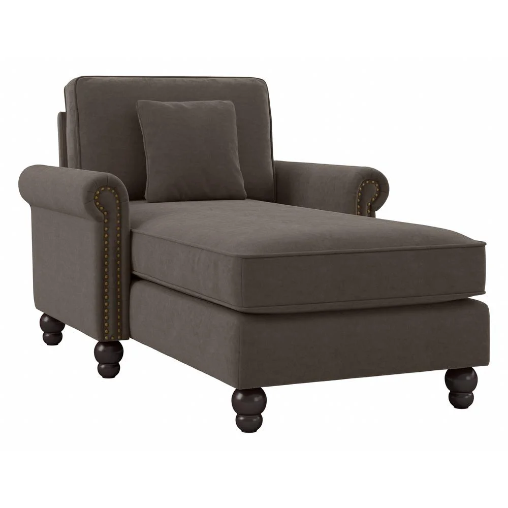Bush Furniture Emory Lane Chaise Lounge with Rolled Arms in Cocoa Microsuede
