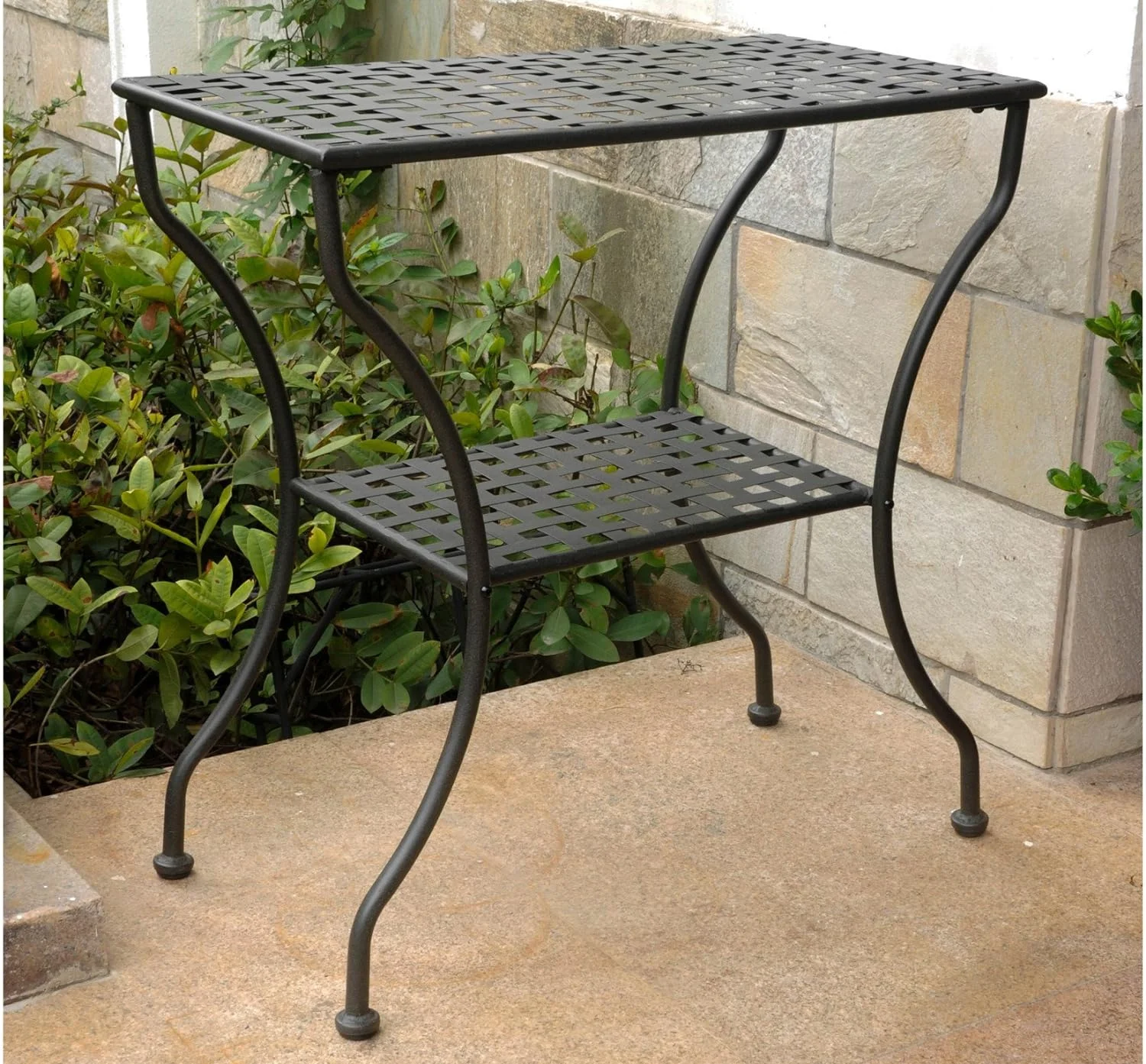 International Caravan 74361 Iron 2-Tier Patio Side Table, Antique Black