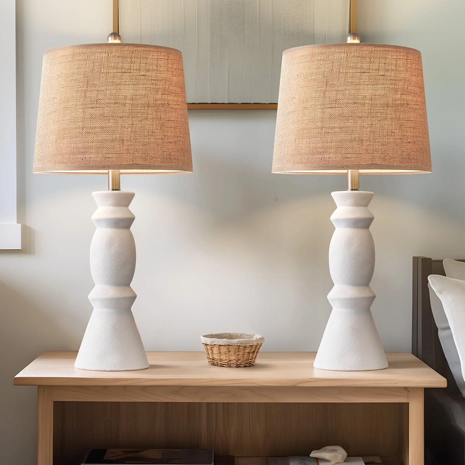 Oneach 25.75'' Ceramic Table Lamp Set of 2 for Living Room Bedroom White Framhouse Nightstand Bedside Lamps