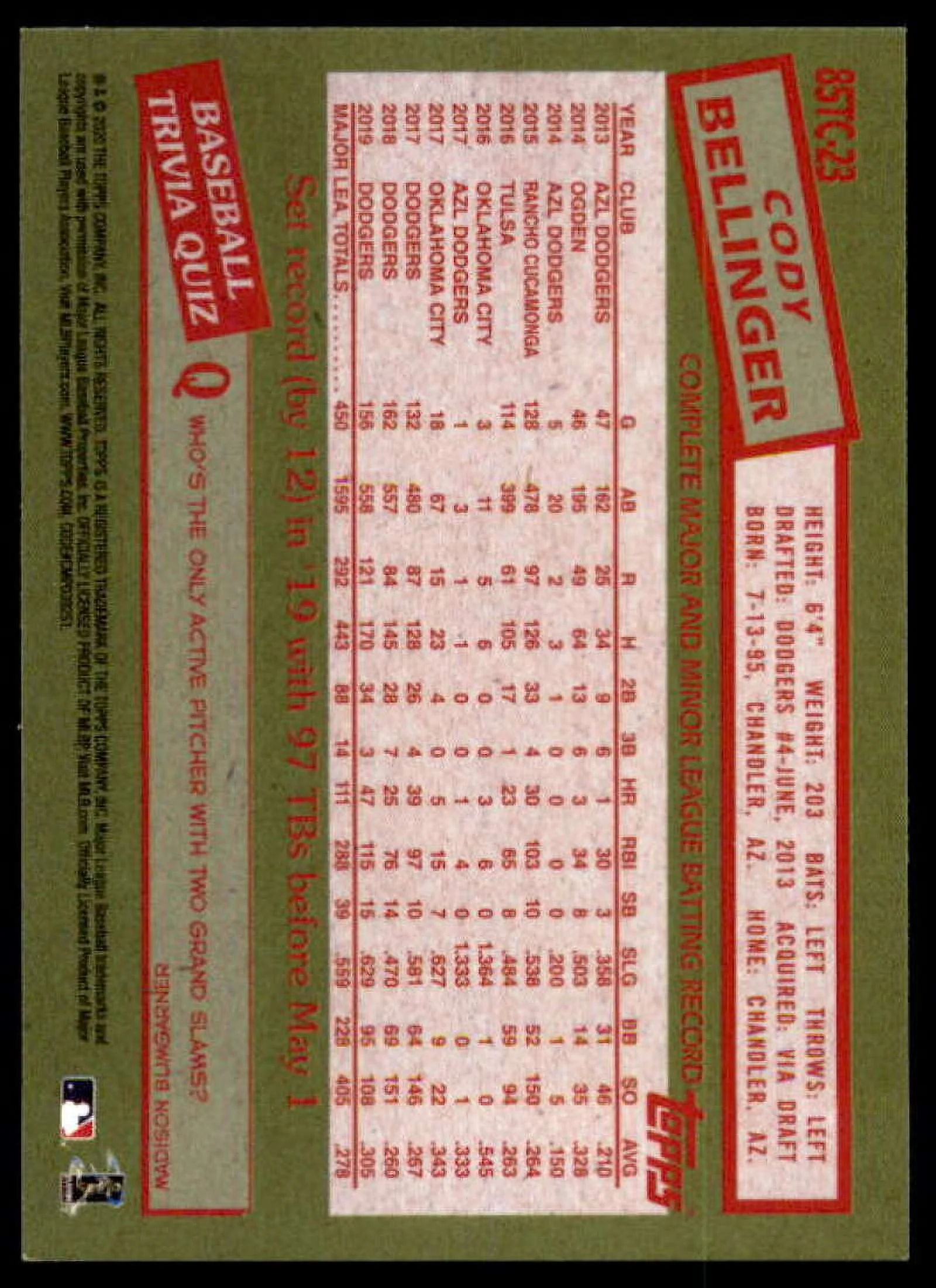 Cody Bellinger Card 2020 Topps '85 Topps Silver Pack Chrome Series 2 #85TC23