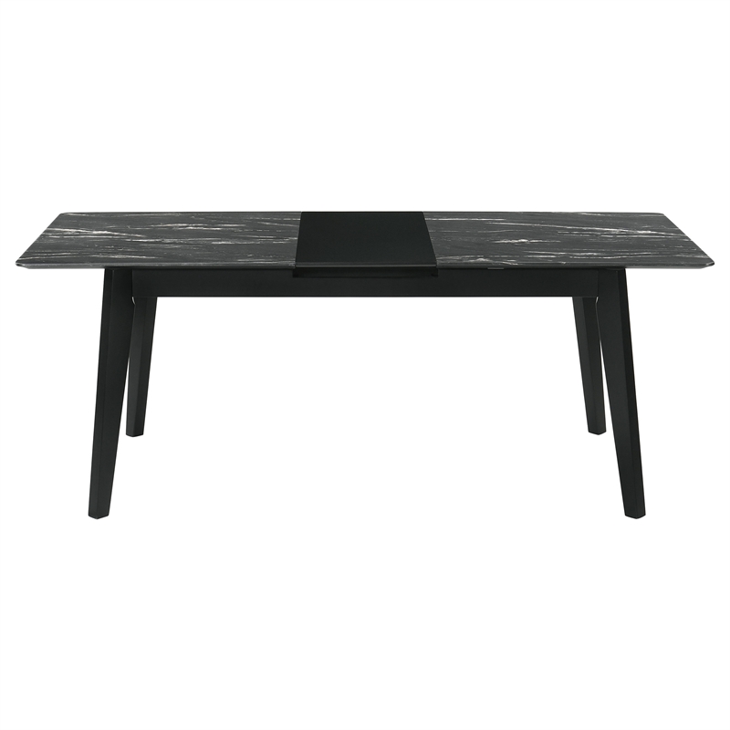 Pemberly Row Wood Dining Table Faux Marble Top and Extension Leaf Black
