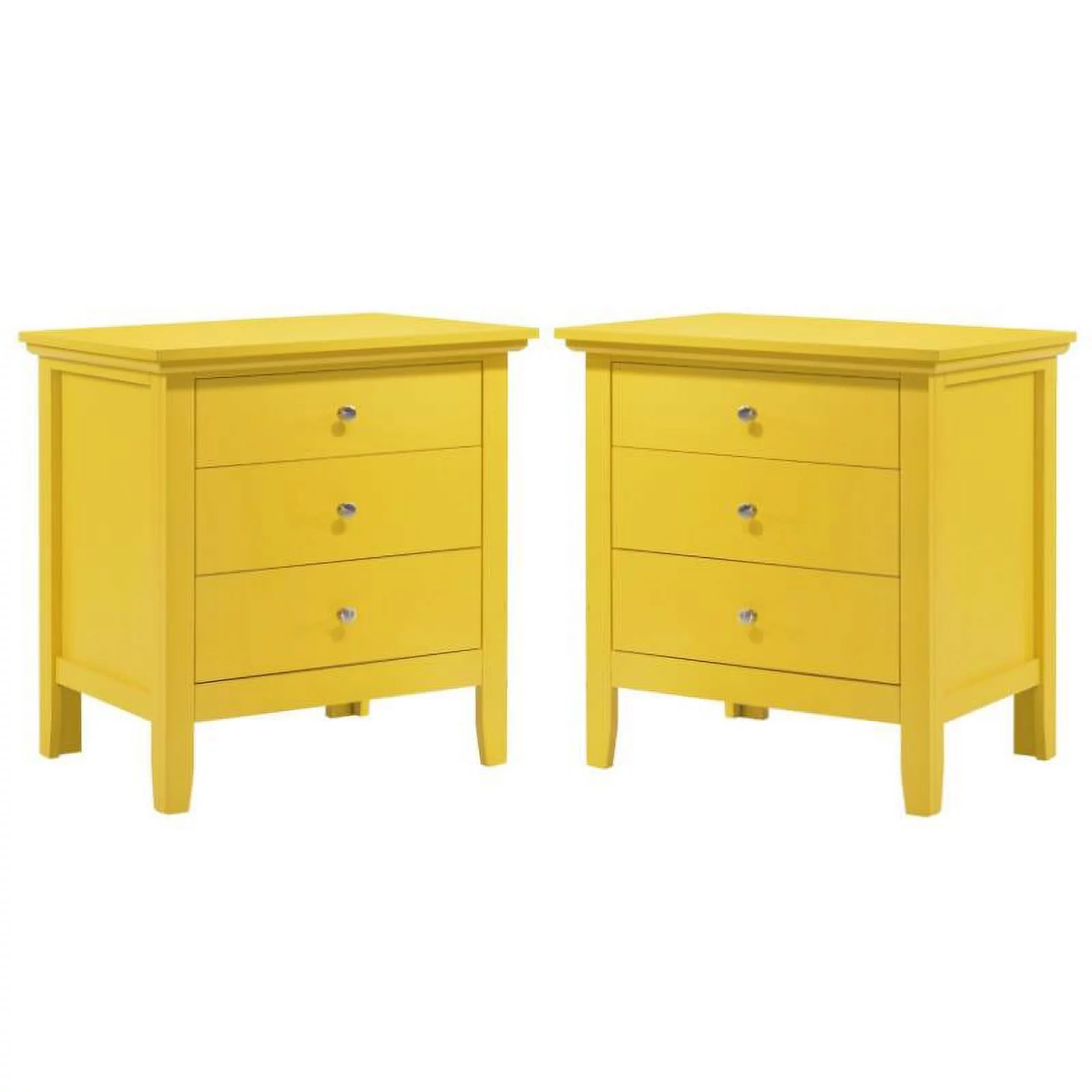 Home Square 2 Piece Solid Wood Nightstand Set with 3 Drawer in Yellow