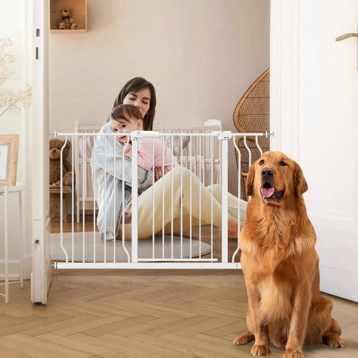 Extra Wide and Tall Baby Gate, Auto-Close and Hold-Open Pet Gates, Easy Walk Thru Indoor Safety Gate with 4 Pack of Pressure Mount Kit, Dog Gates for 29.1