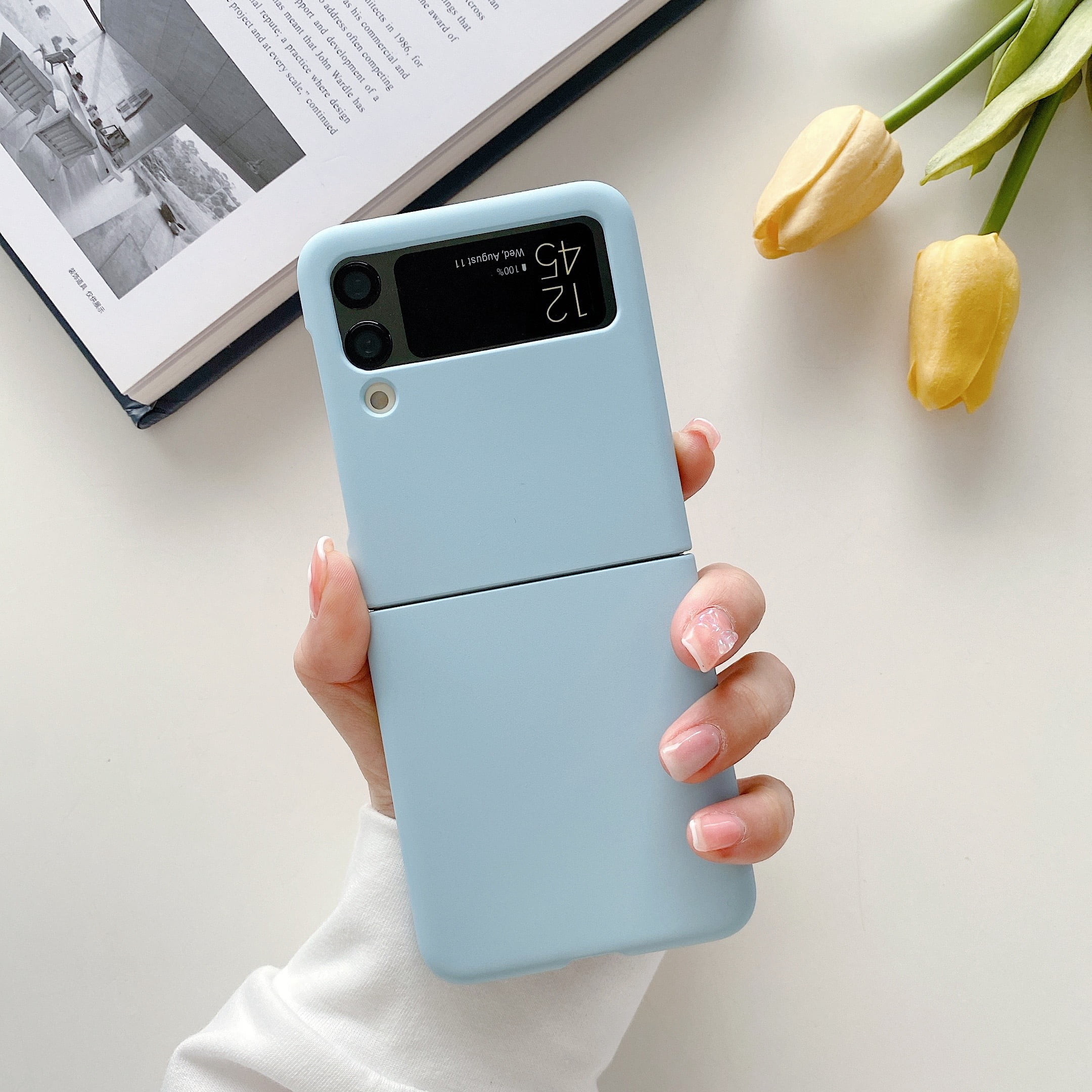 SaniMore Candy Color Hard Matte PC Case Compatible with Samsung Galaxy Z Flip 3 2021 5G, Slim Thin Shockproof Drop Protective Phone Cover, Skyblue