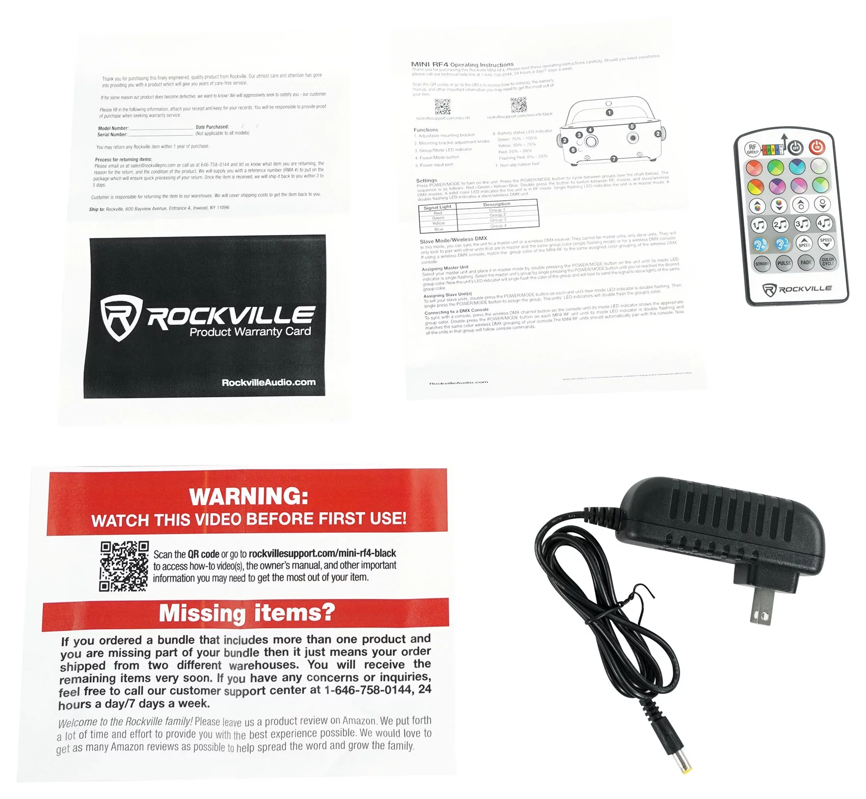 5) Rockville MINI RF4 Black RGBWA+UV DJ/Party LED Wash Lights+DMX Controller+Bag