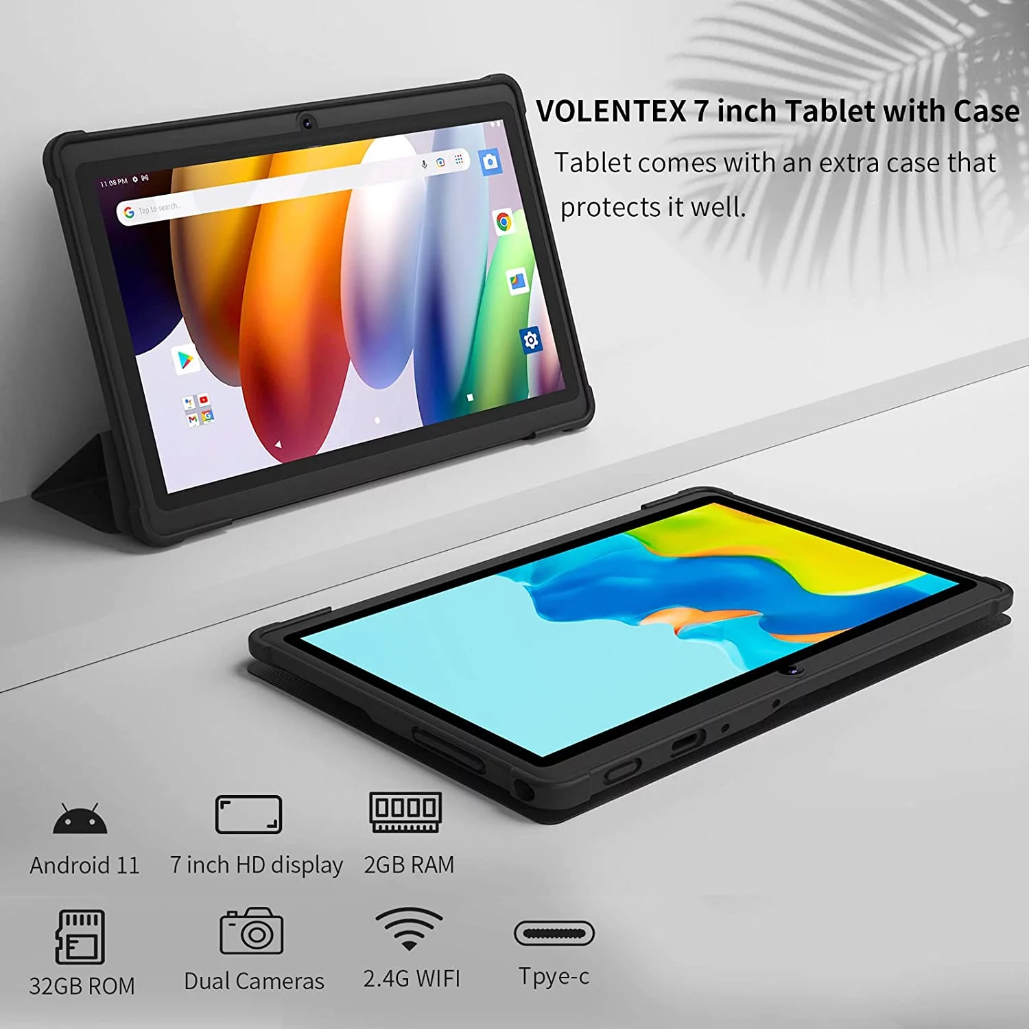 VOLENTEX Tablet 7 Inch Android 11 32GB Storage (Expandable 128GB) 2GB RAM , Quad Core Processor Tablet PC, Dual Camera,