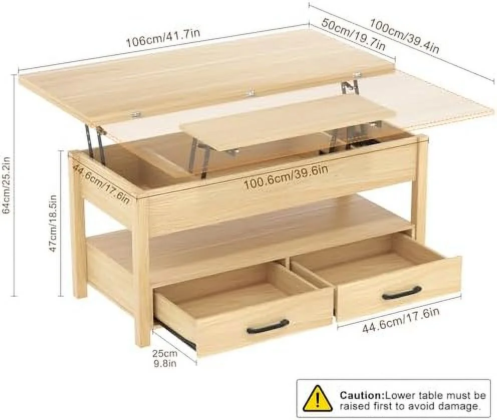 GEROBOOM Lift Top Coffee Table with LED  3-in-1 Multifunctional Coffee Table with Drawers and Hidden Compartments  Coffee Table Converts to Dining Table  for Living Room  Reception Room